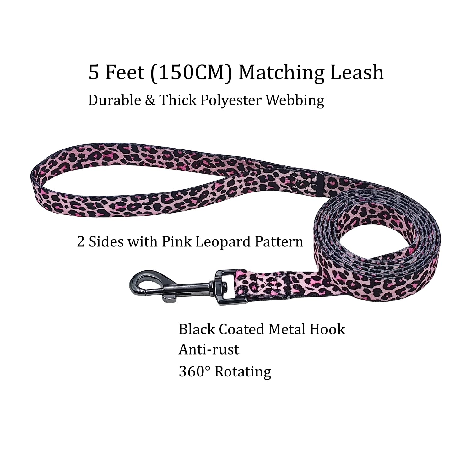Olahibi Dog Collar Leash Set, Leopard Pattern, Polyester Material, Adjustable Collar And 5Ft Matching Leash, For Puppy Dogs.(Xs,