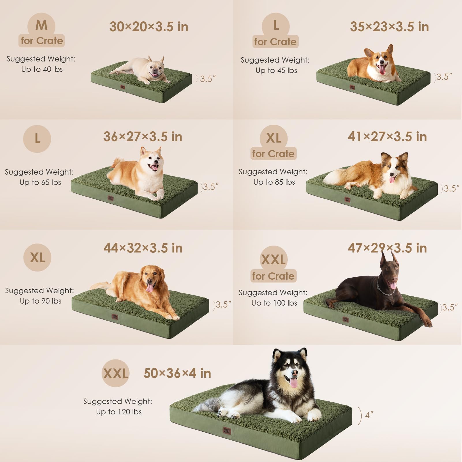 Eheyciga Orthopedic Foam Dog Bed For Large Dogs, 35'L X 23'W X 3.5'Th, Dark Green