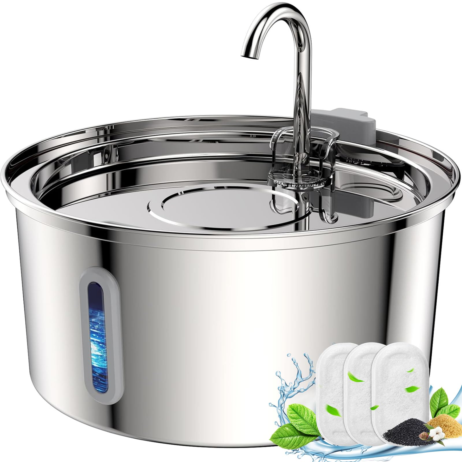 Tomxcute Cat Water Fountain,Stainless Steel Cat Fountain 3.2L/108Oz Automatic Pet Fountain With Water Levels Window,Ultra-Quiet 