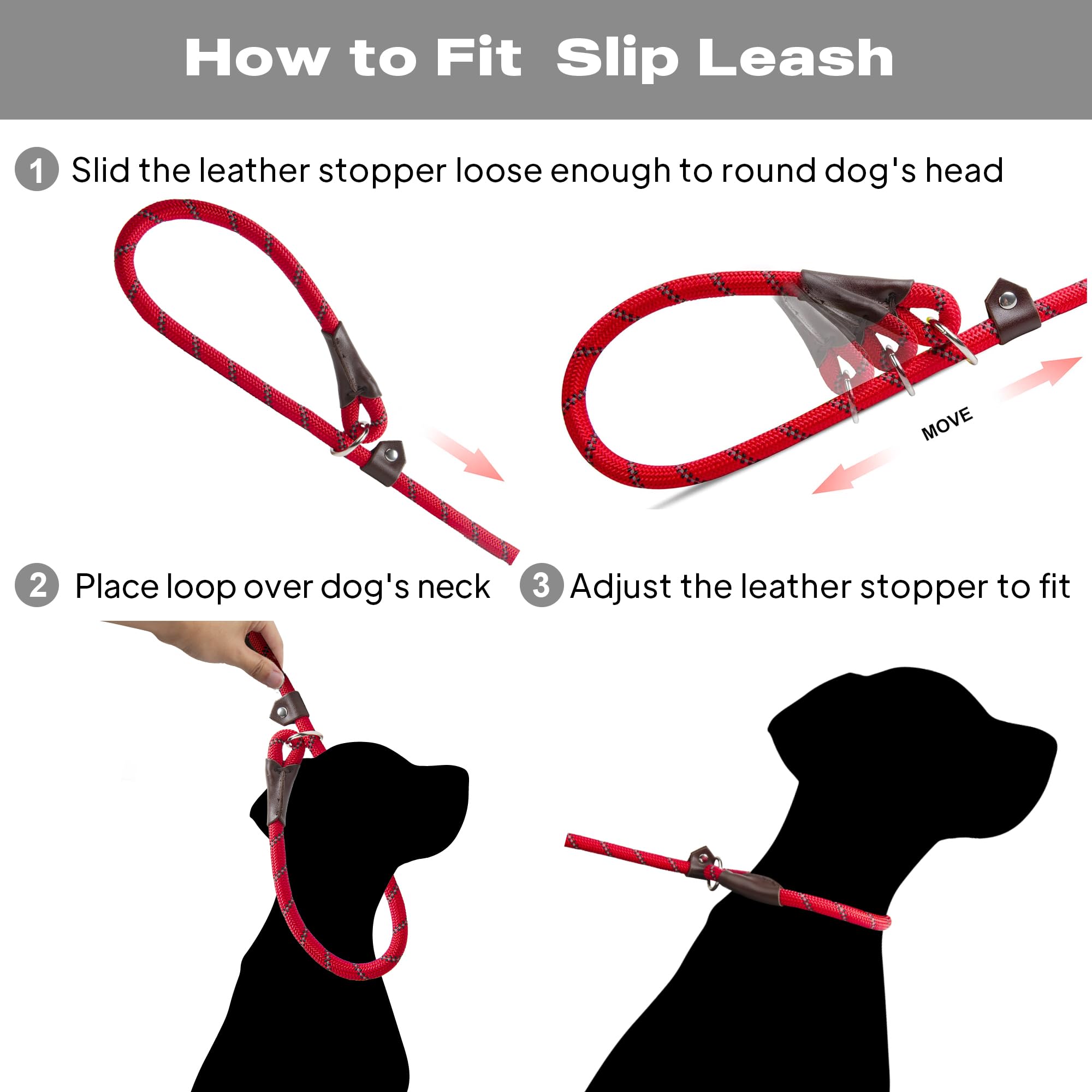 Twoear Dog Leash Dog Slip Rope Leash 6Ft Dog Training Leash Heavy Duty Strong Slip Lead Highly Reflective Threads For Small Medium And Large Dogs (Slim(3/8''X6Ft), Red)