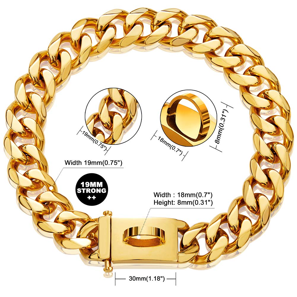 Gold Dog Chain Collar Walking Metal Chain Collar with Design Secure Buckle,18K Cuban Link Strong Heavy Duty Chew Proof for Large