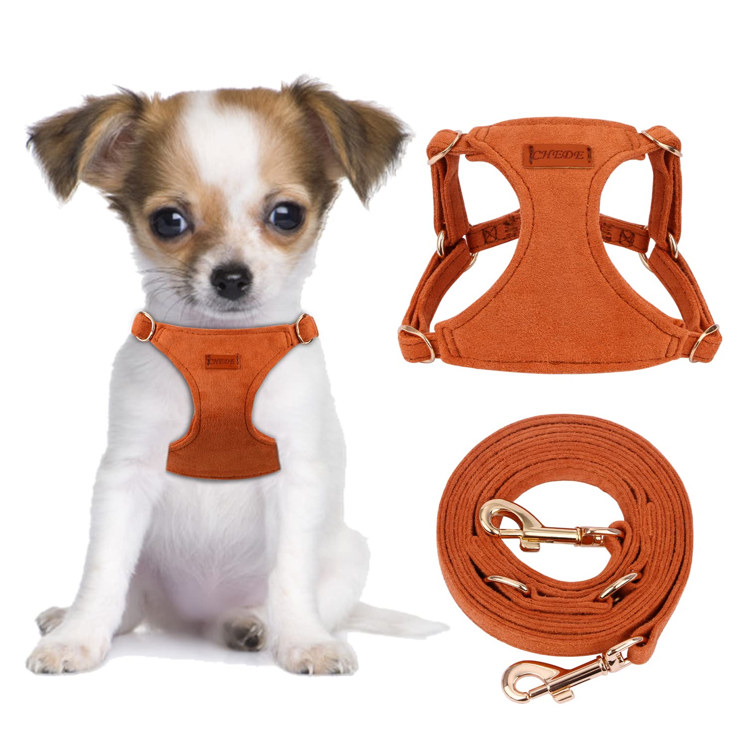 CHEDE No Pull Puppy Harness and Multifunction Dog Leash Set- 8 Colors Soft Adjustable No Choke Escape Proof Cute,Lightweight Pet