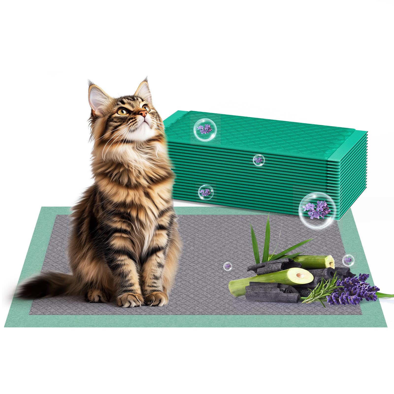 Cat Pads Refills For Litter Box, Lavender Scented 16.9''X11.4'' Odor Control Cat Pee Pads With Activated Carbon For Breeze Litte