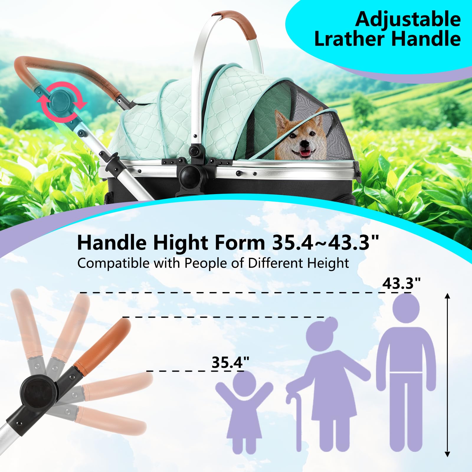 Ingborsa Pet Stroller For Medium/Small Dogs - Foldable, Lightweight Dog Carrier With Storage Basket (Green)