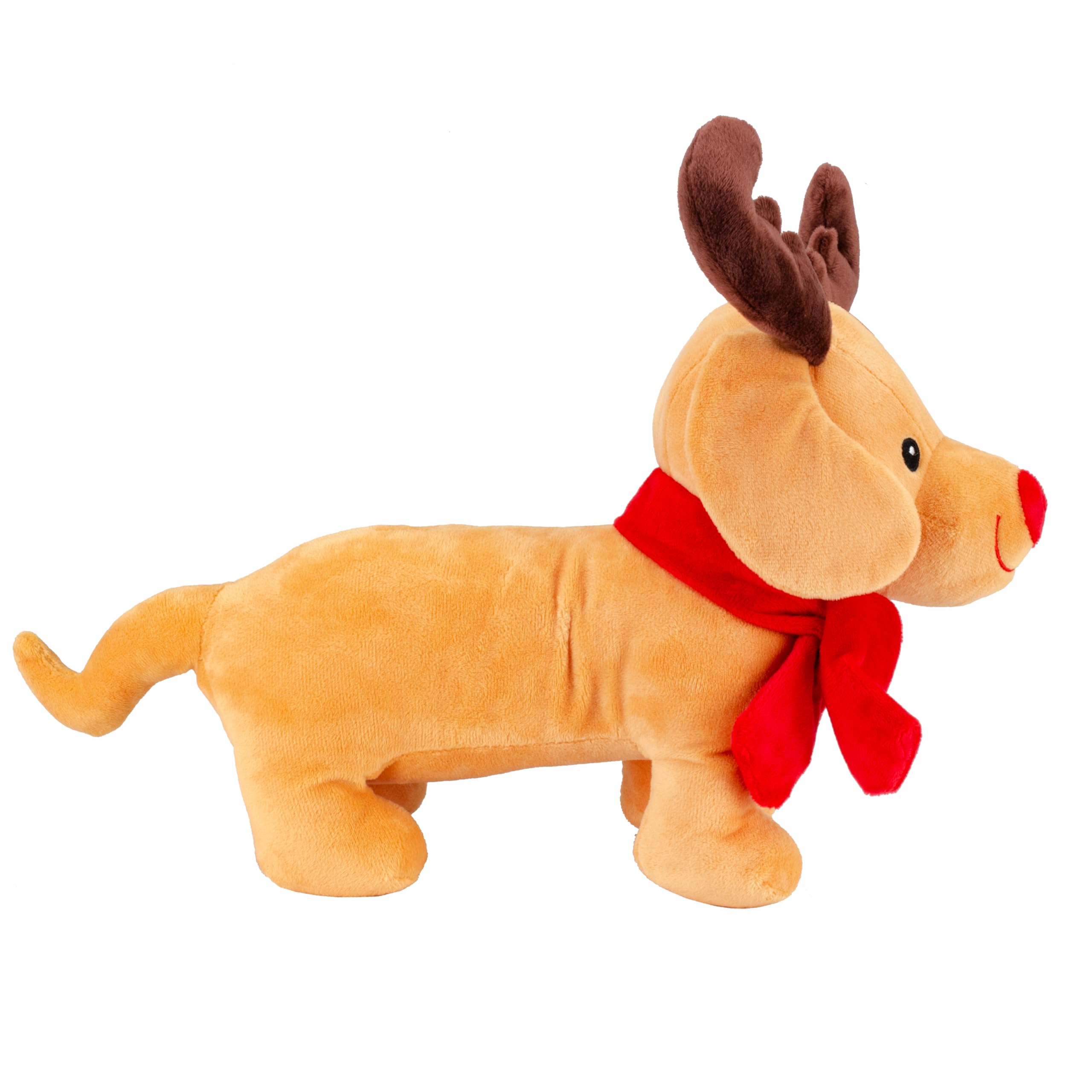 Giftable World Holiday Plush Pet Toy Fun For Christmas Designs With Squeaker Dog Chew Toy (12' Dachshund W/Antlers, Scarf And H