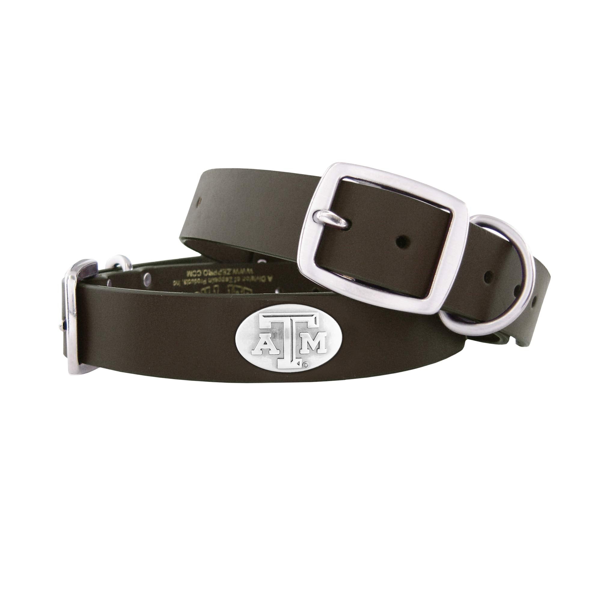 Zep-Pro Brown Leather Concho Pet Collar, Texas Aandm Aggies, Medium