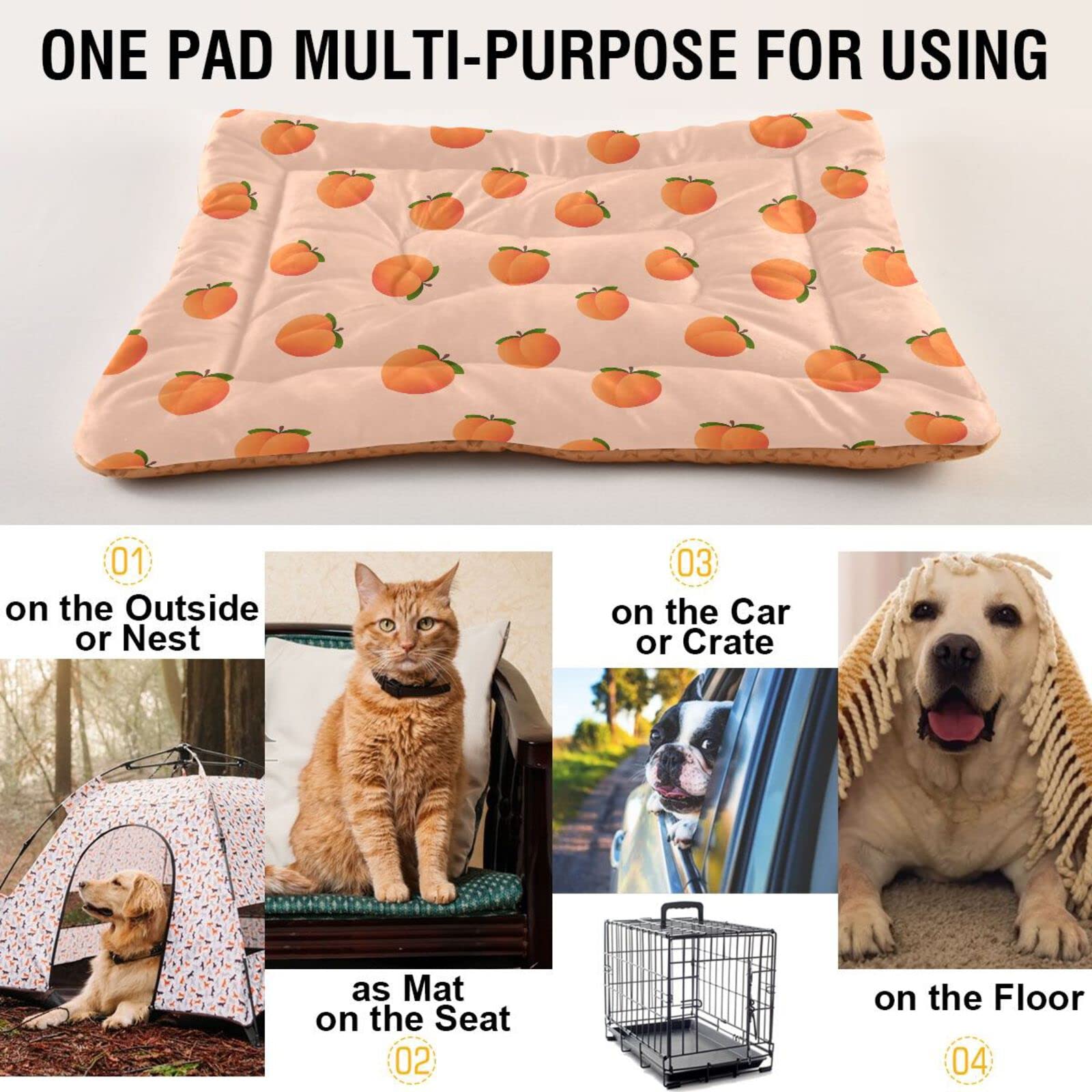 Peach Fruit Dog Bed Cat Bed Soft Washable Pet Crate Mat Non Slip Comfortable Durable Dog Crate Bed For Medium Large Small Dogs C