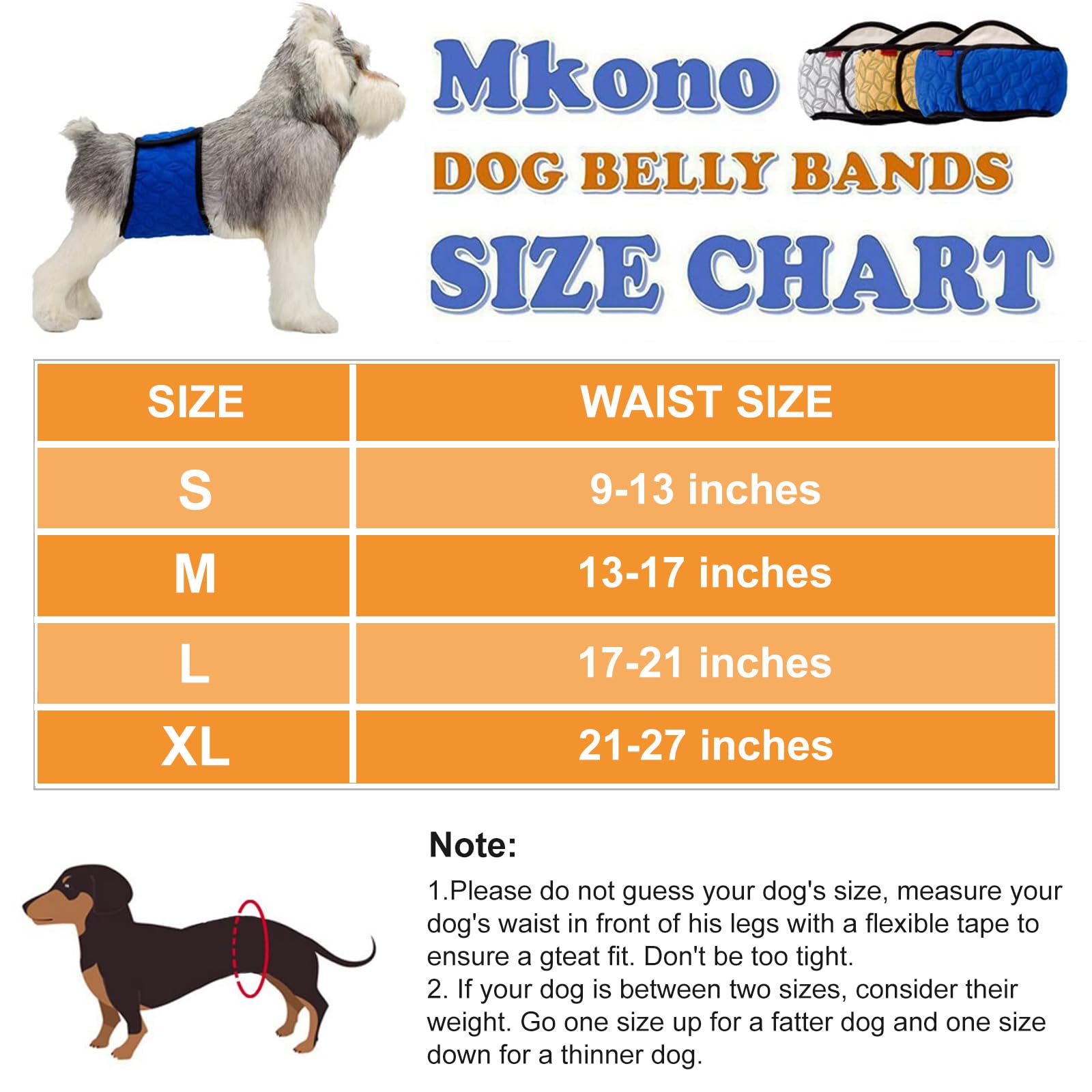 Mkono Male Dog Belly Band Wraps Washable Dog Diapers Male for Small and Medium Dogs (3 Pack), Waist 13 Inches to 17 Inches