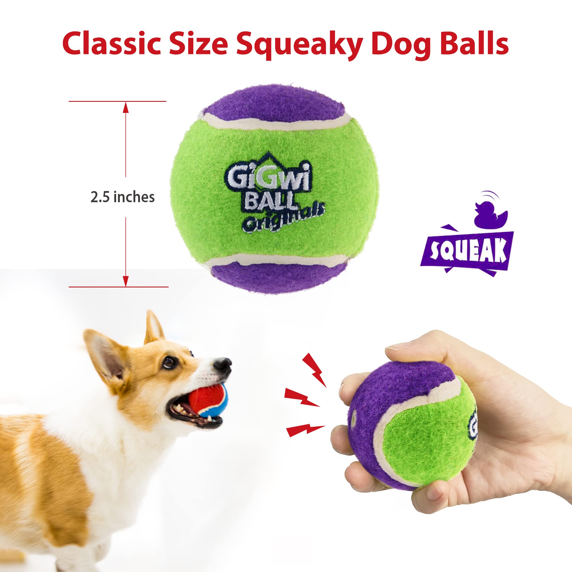 Gigwi Tennis Balls For Dogs, Squeaky Dog Tennis Balls For Exercise, High Bouncy Dog Balls Bright Colors 2.5 Inches, Interactive Funny Dog Toys For All Breeds Of Dogs Indoor & Outdoor Dog Games, 3 Pack