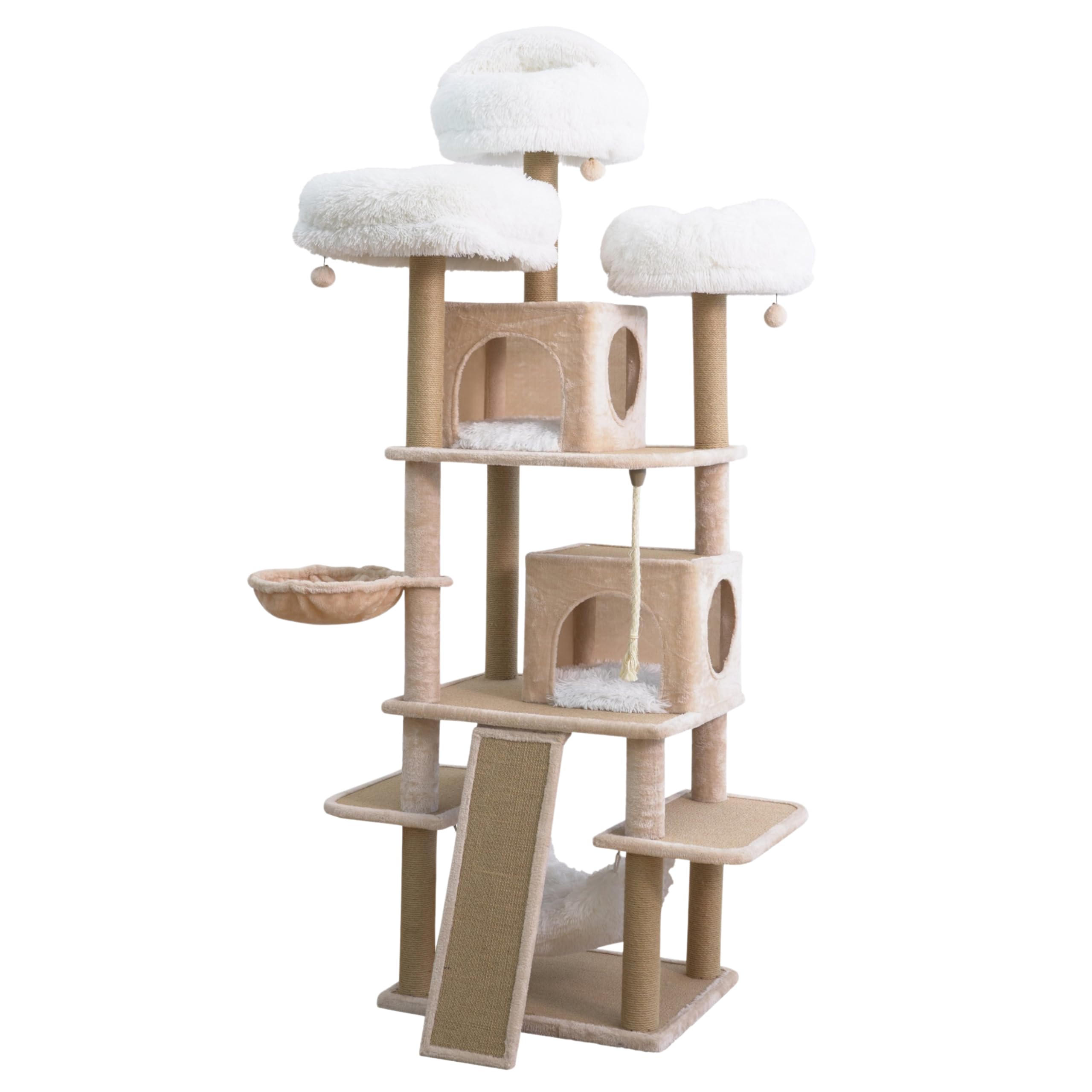 Catry 74.5'' High 7-Level Extra Large Cat Tree With 2 Condos,2 Hammock,3 Removeable Top Beds, Scratching Ramp Pad, Recycled Pape