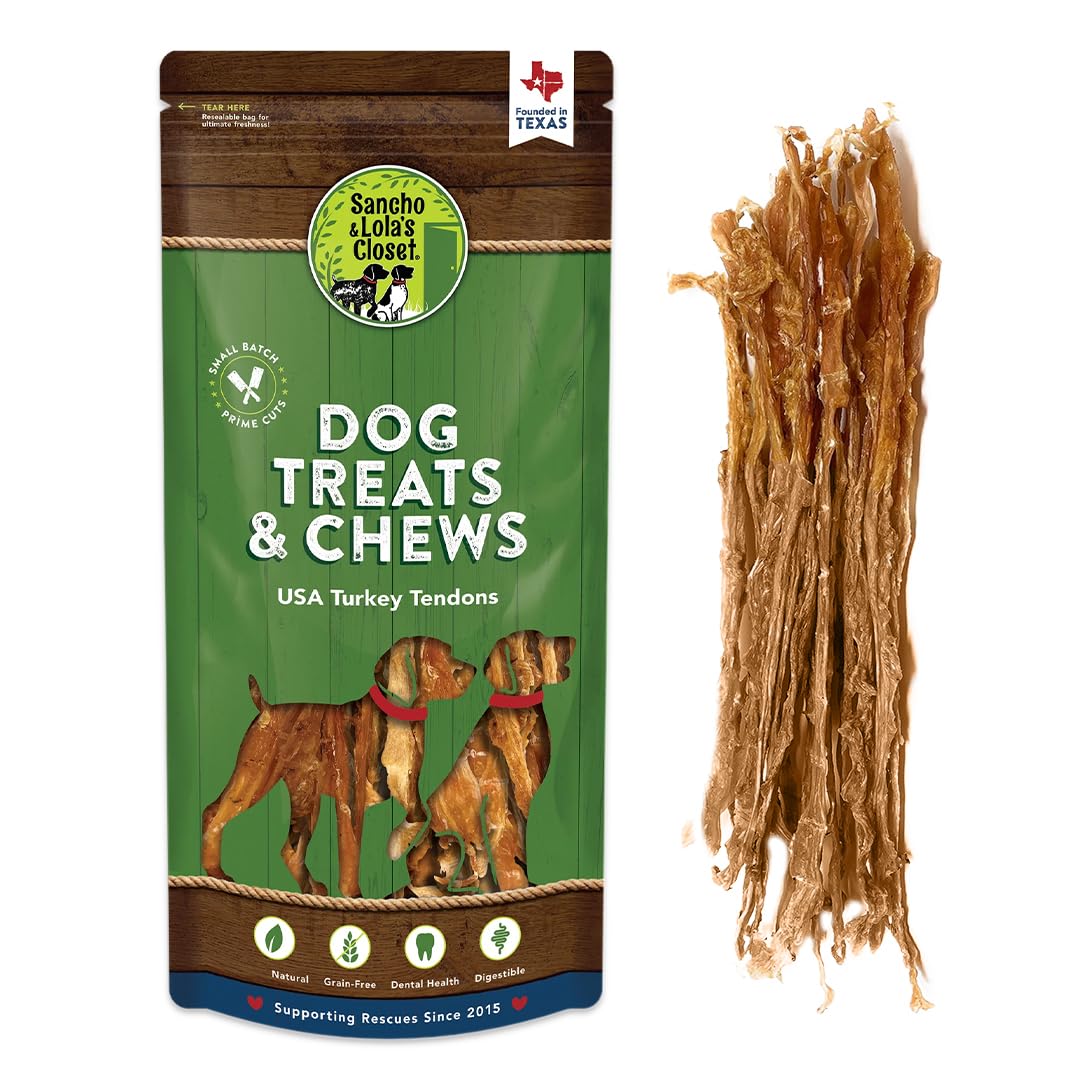Gourmet USA Turkey Tendons by Sancho and Lolas (12 Ounces) 100% Natural and 100% American Dog Chew Treat - A Healthy Snack for H