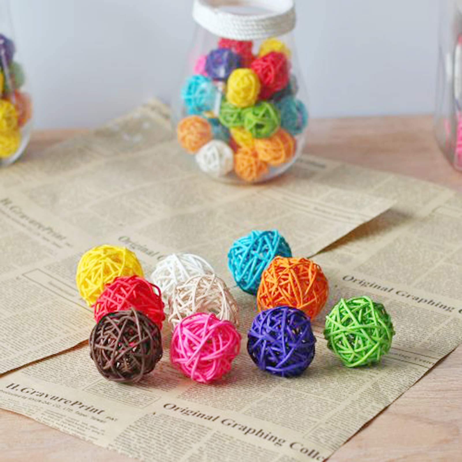 Benvo Rattan Balls 32 Pack 1.2 Inch Wicker Ball Birds Quaker Parrot Parakeet Chewing Pet Bite Ball For Budgies Conures Hamsters Ball Orbs Crafts Diy Accessories Vase Fillers (Multi-Colored)