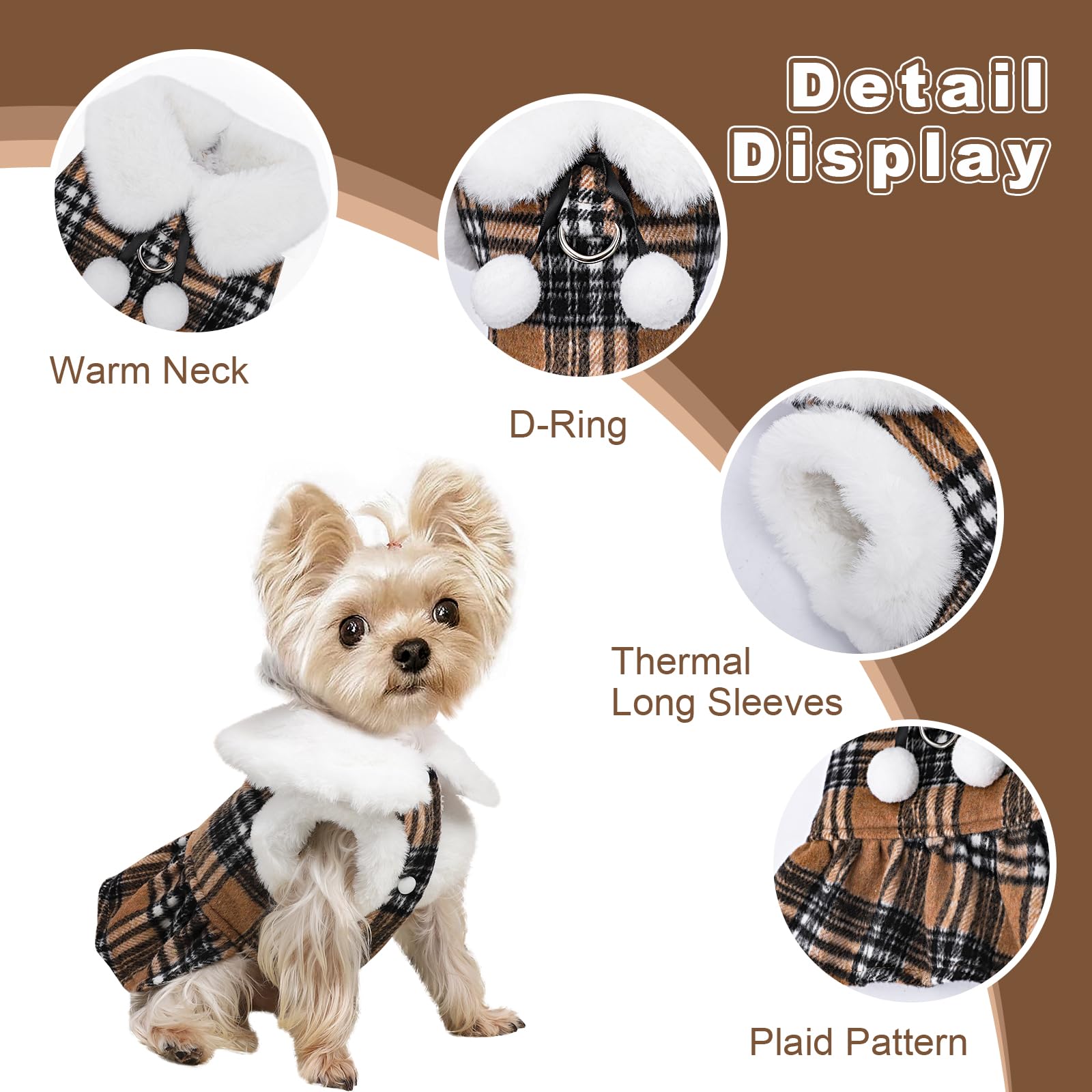 Xs Dog Sweater With Leash Set D Ring Plaid Fleece Dog Clothes For Small Dogs Girl Boy Winter Pet Dress, Cold Weather Dog Coat Wi