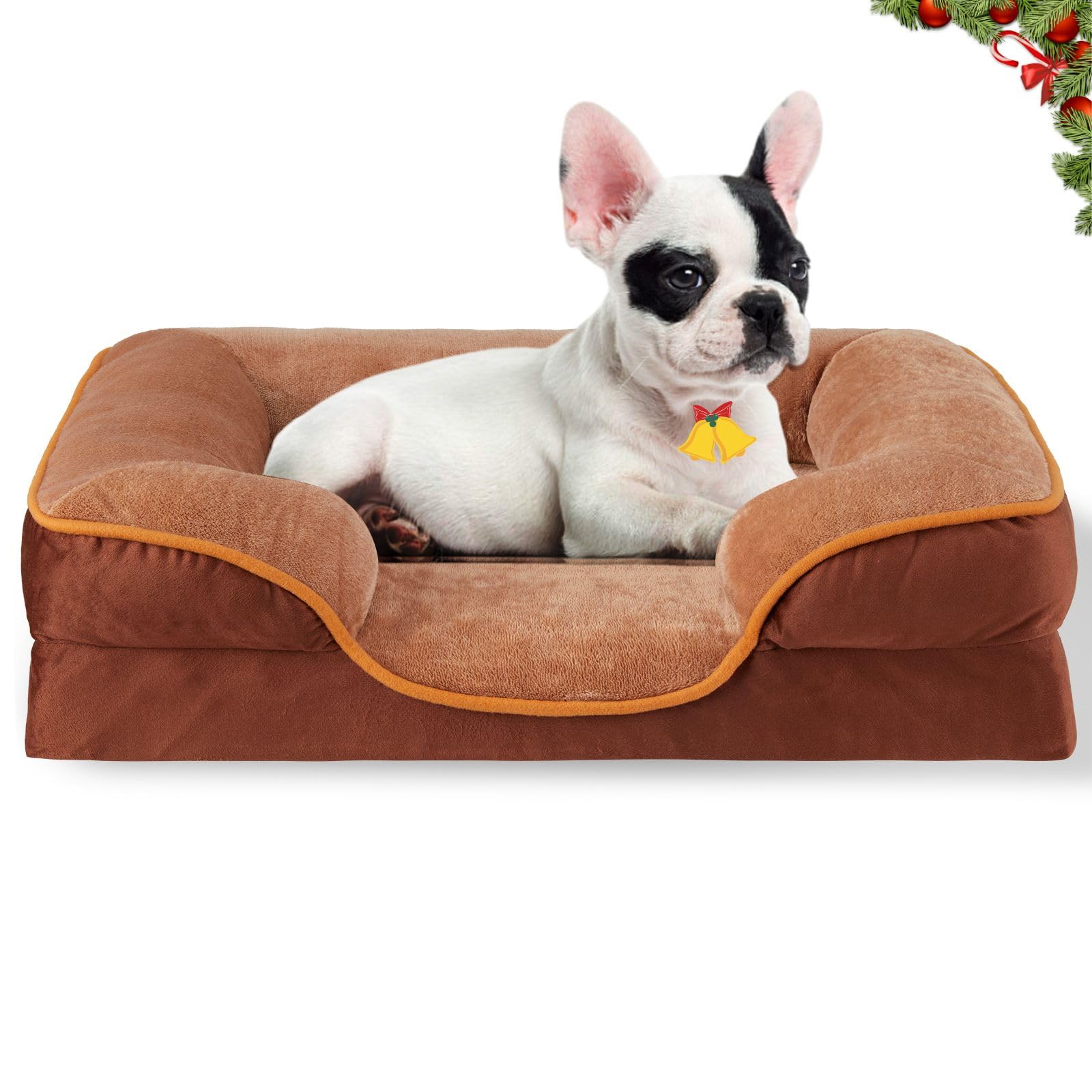 Fluffydream 28 Inch Memory Egg-Crate Foam Dog Bed, Orthopedic Pet Couch Bed With Washable Removable Cover, Brown
