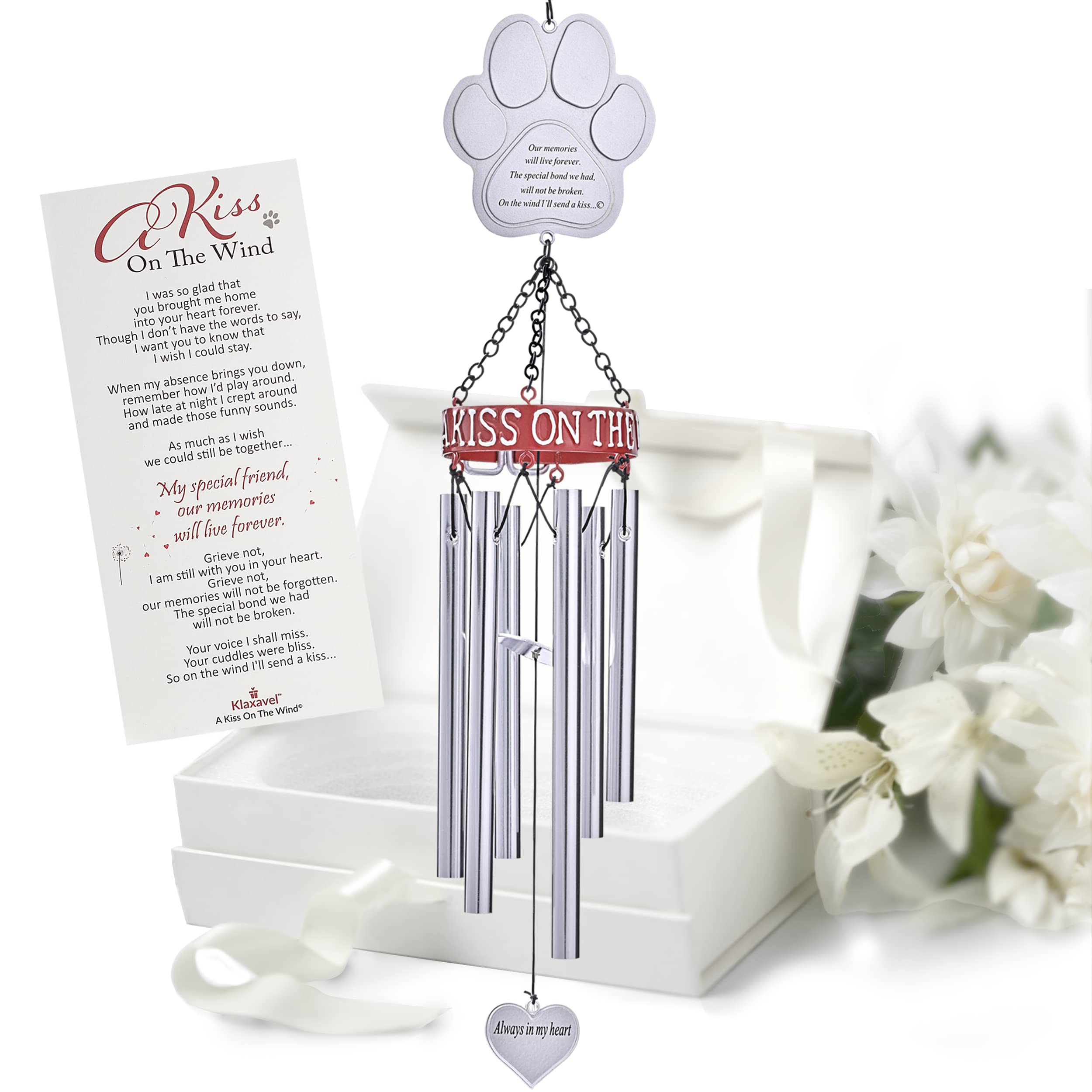 Klaxavel Pet Memorial Gifts, 19' Red Collar Wind Chimes, Dog Memorial Gifts, Pet Loss Gifts, Loss Of Pet Sympathy Gift, Pet Remembrance Gift