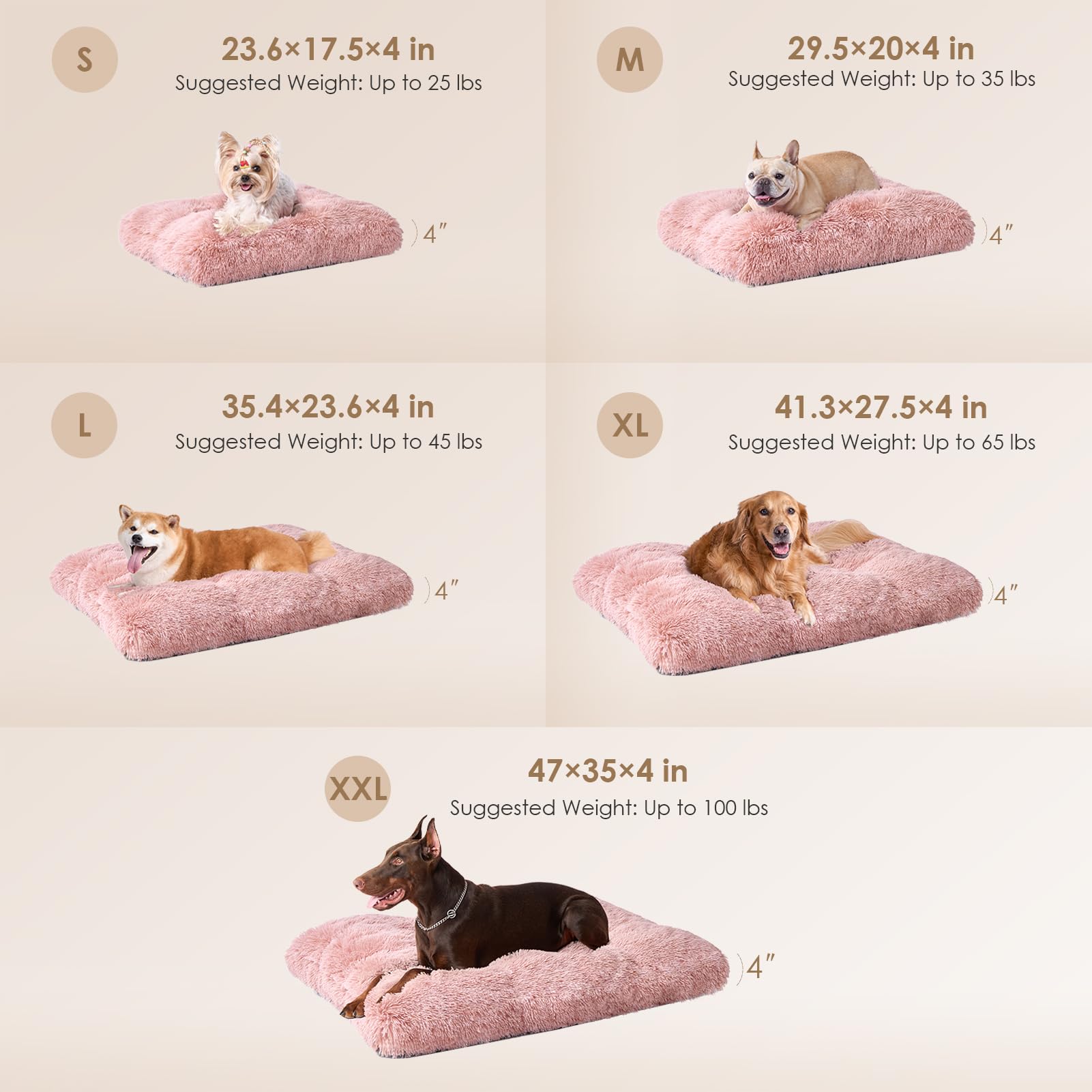 Eheyciga Fluffy Dog Crate Bed For Small Dogs, Plush Faux Fur Dog Crate Pad, Calming Anti Anxiety Small Dog Bed For Crate, Washable Soft Warm Dog Crate Mat With Non-Slip Bottom, Pink
