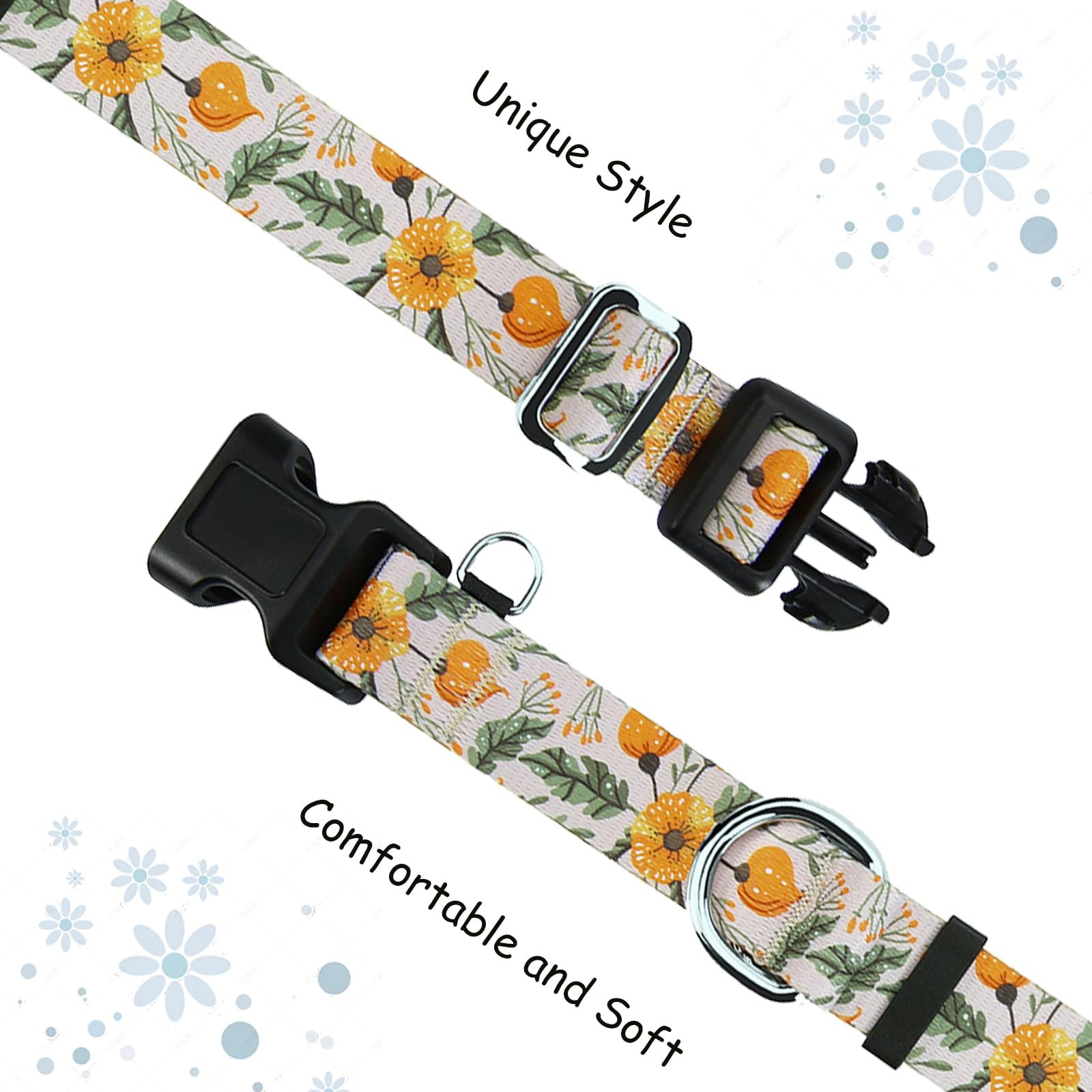 Fidohug Martingale Collar For Dogs With Buckle Anti Pull Adjustable Nylon Limited Slip Training Dog Collars (Beige Floral, Mediu