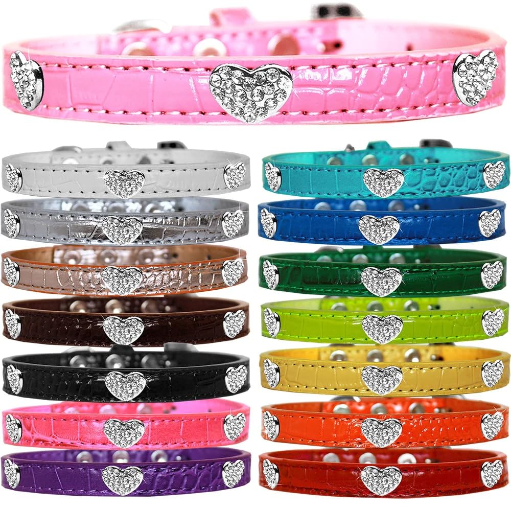 Dog, Puppy & Pet Designer Croc Collar, Crystal Heart Turquoise 20