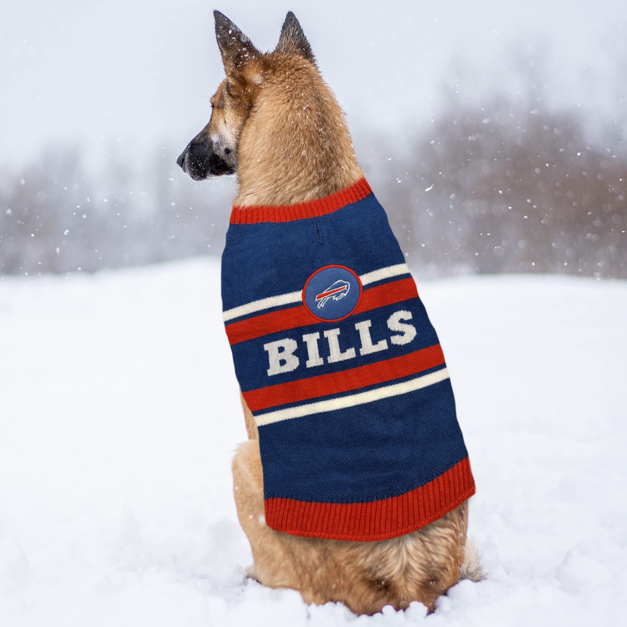 Pets First NFL Buffalo Bills Dog Sweater - X-Small, 100% Poly-Wool, Cozy Knit, Team Logo, Ideal for Small Dogs (BUF-4179-XS)