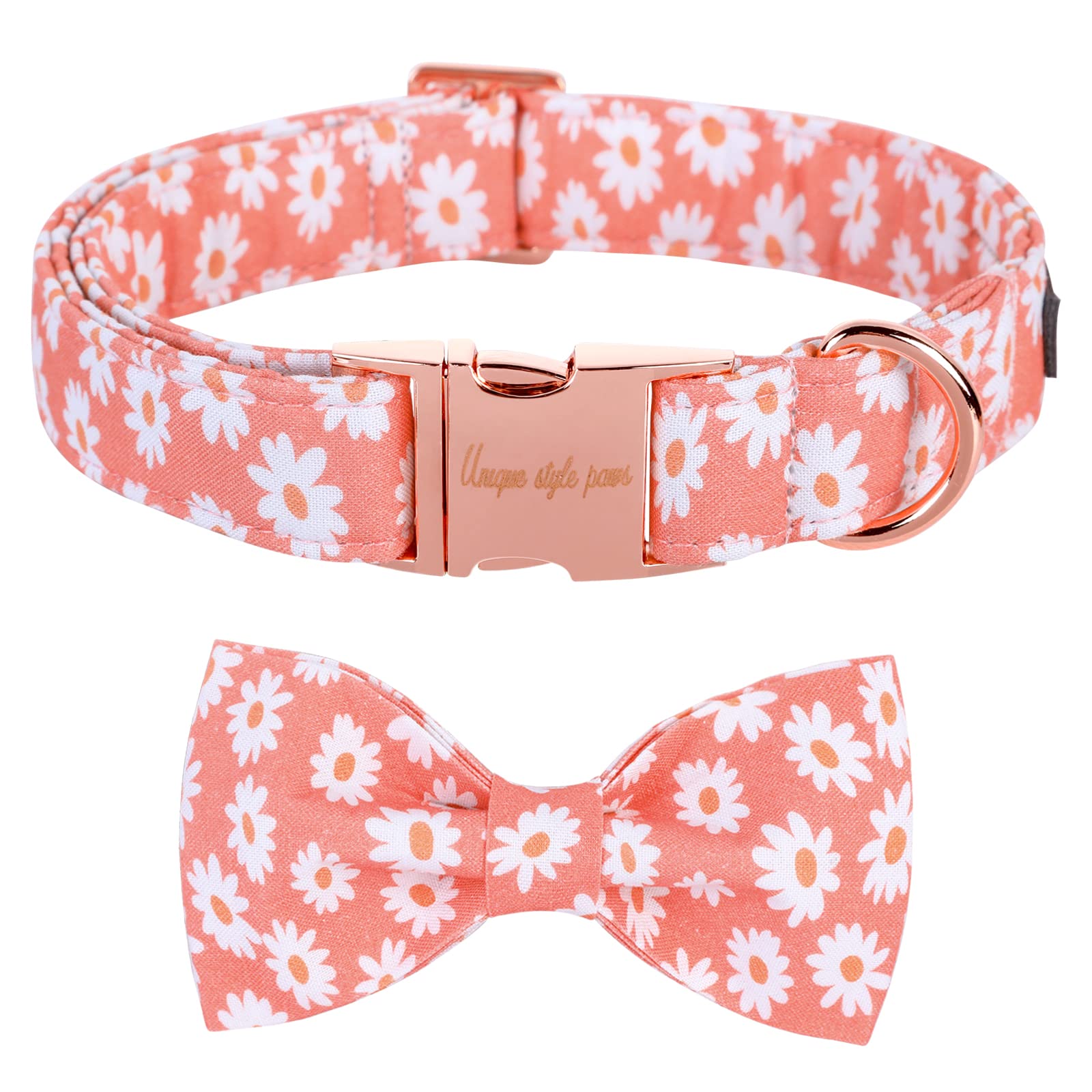 Unique Style Paws Dog Collar With Bow Tie Pink Daisy Summer Dog Collar For Small Medium Large Dogs With Adjustable Metal Buckle -Xs
