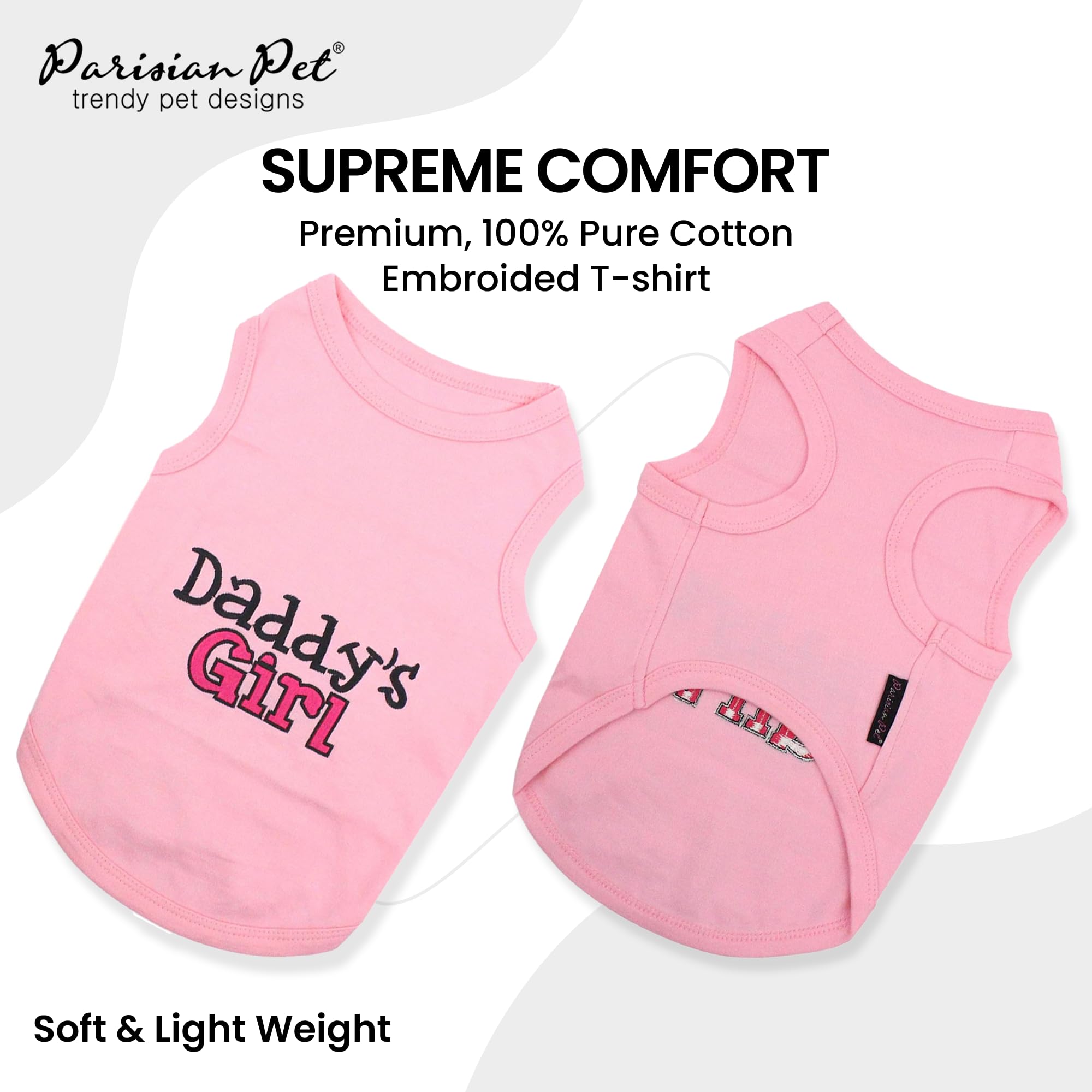 Parisian Pet Dog T-Shirt With Embroidered 'Daddy’S Girl' Words - 100% Cotton, Breathable, Sleeveless Girl Dog Clothes - Machine Washable Dog Shirts For Small Dogs, Xxs