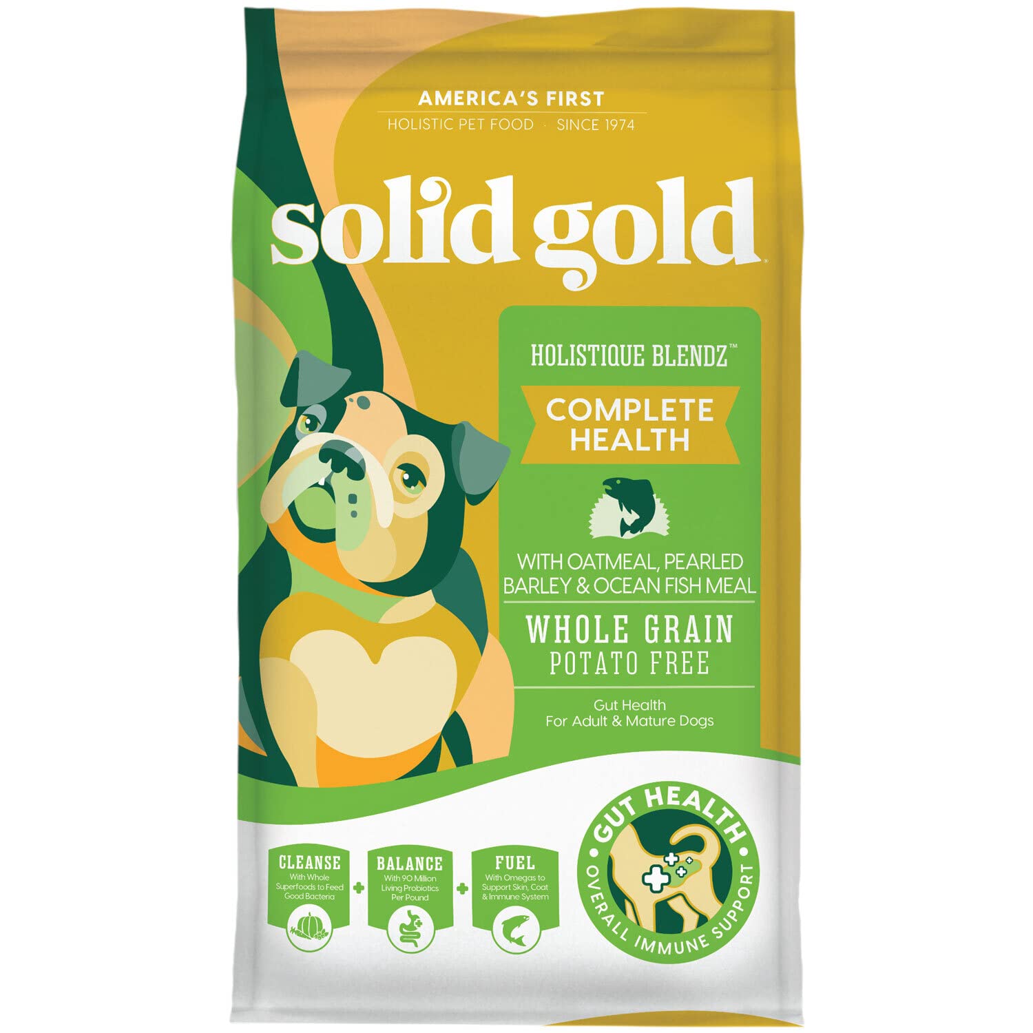 Solid Gold Dry Dog Food for Adult & Senior Dogs - with Whole Grains, Oatmeal, Pearled Barley, & Fish - Potato Free, High Fiber A