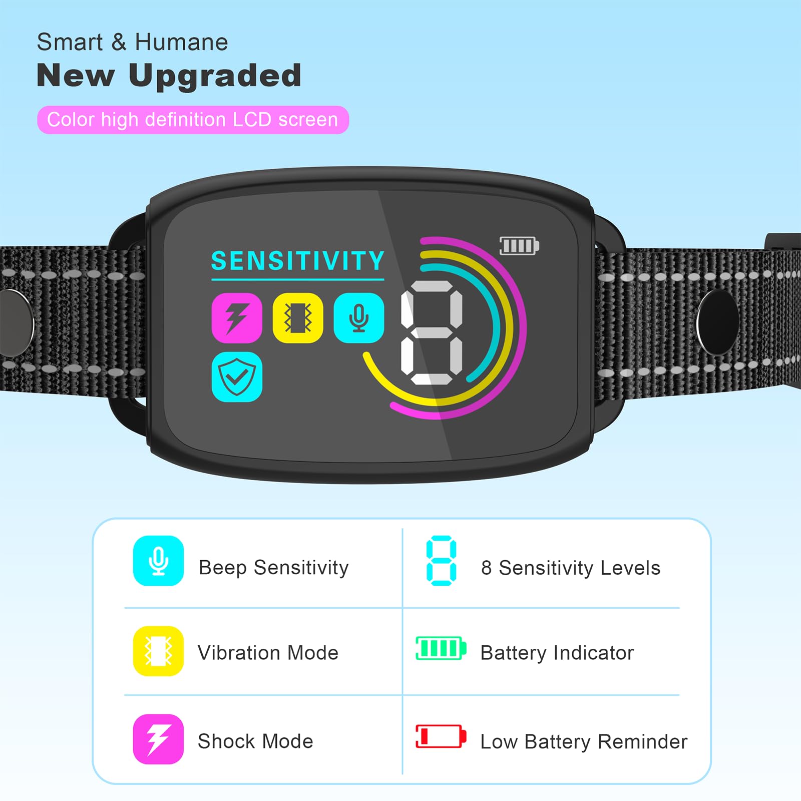 2025Release Bark Collar For Large Medium Small Dogs, Smart Rechargeable Anti Barking Training Collar, 8 Sensitivity Levels, Beep