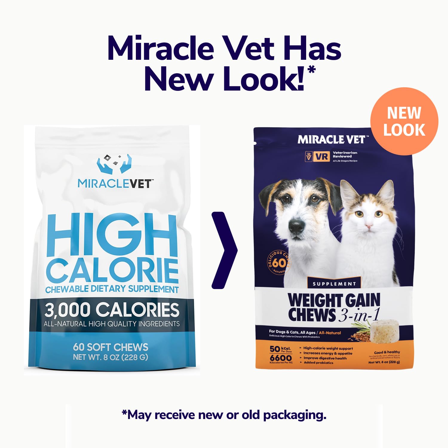 Miracle Vet High Calorie Weight Gain Chews for Dogs & Cats - 60 Soft Treats with Vitamins & Probiotics, Light Blue, 0.13 Ounce