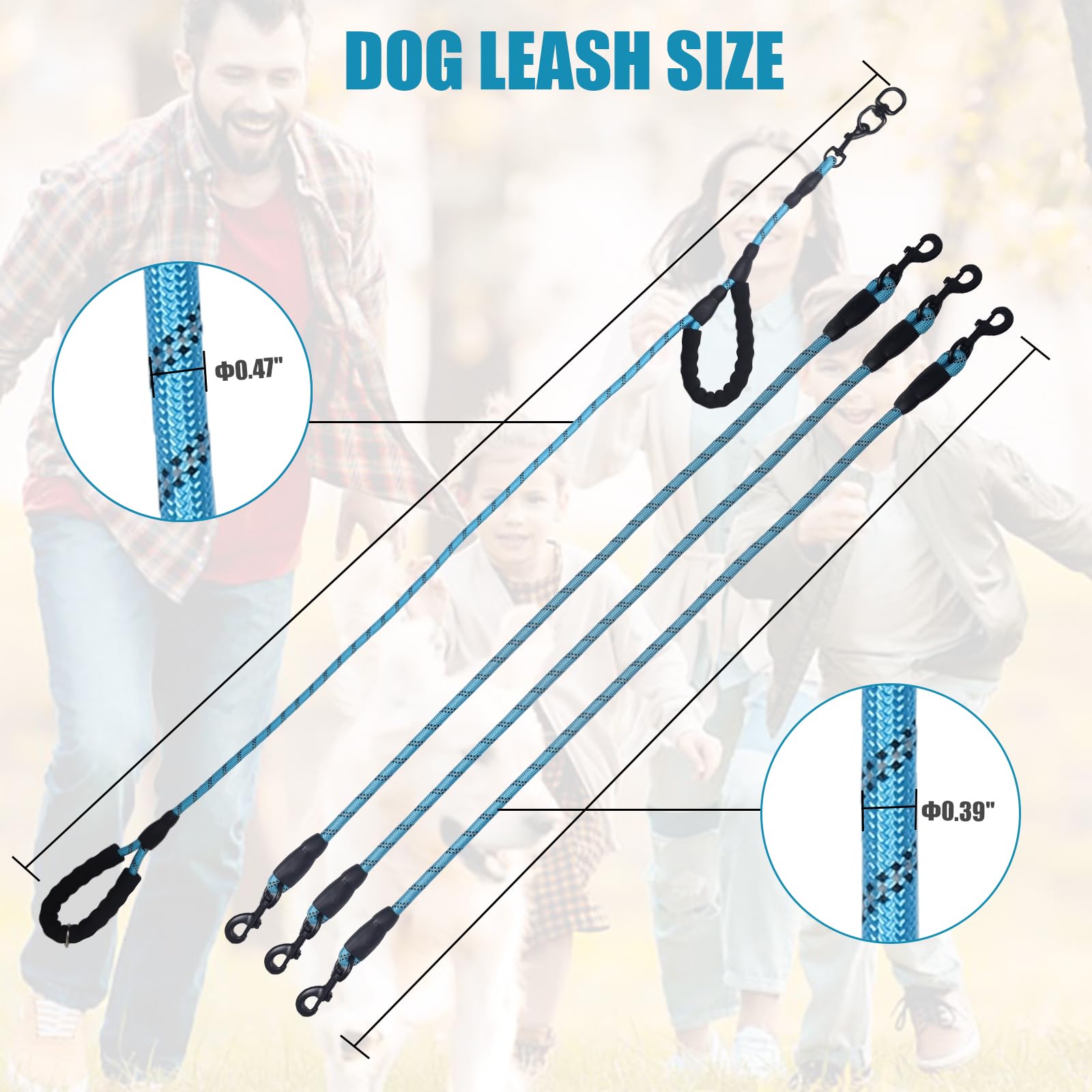 Five Reflective Leash - 360 Anti-Tangle & No Pull, 5 Way Handle For Small & Medium Dogs (Blue)