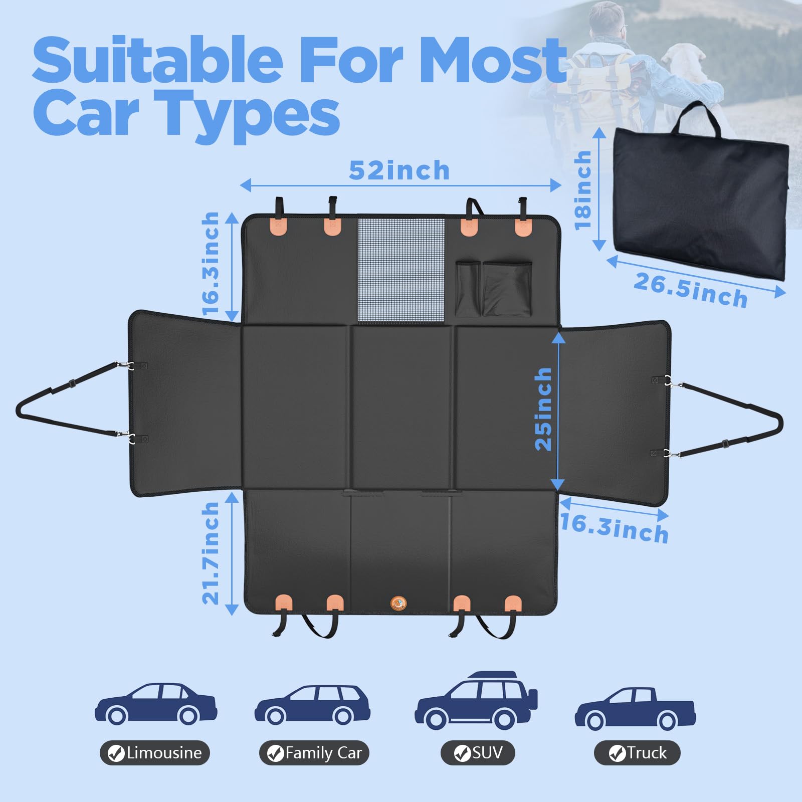 MYJAQI Back Seat Extender for Dogs - Waterproof Dog Car Seat Cover for Back Seat with Hard Bottom - 2024 Upgraded Material! Anti