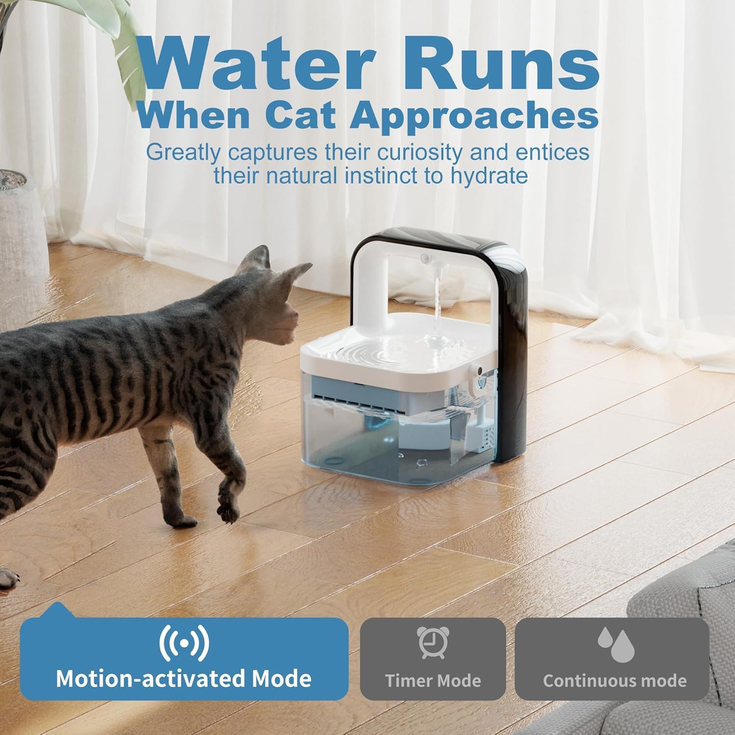 Cordless Cat Water Fountain, 70 Oz/2L Sink Automatic Kitten Fountain For Kittens, Battery Operated Cat Water Fountain With Motio