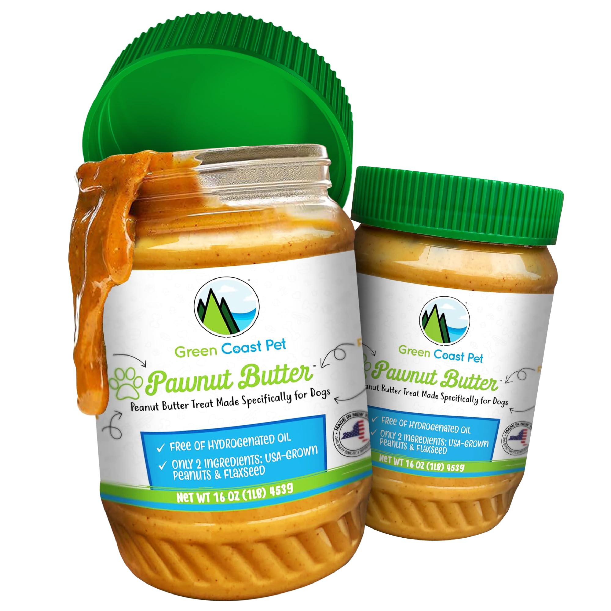 Green Coast Pet Natural Peanut Butter for Dogs Safe - 100% Healthy Dog Treats - No Sugar, Xylitol Free, Digestive Support - Pupp