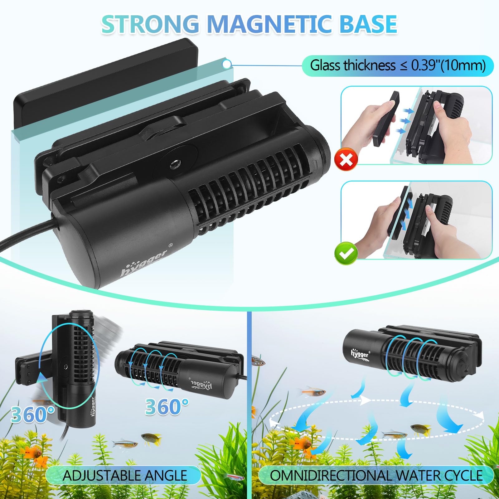hygger Wave Maker For Aquarium, Magnetic DC 24V 35W Aquarium Powerhead,2640GPH Adjustable Cross Flow Pump with LED Display Contr