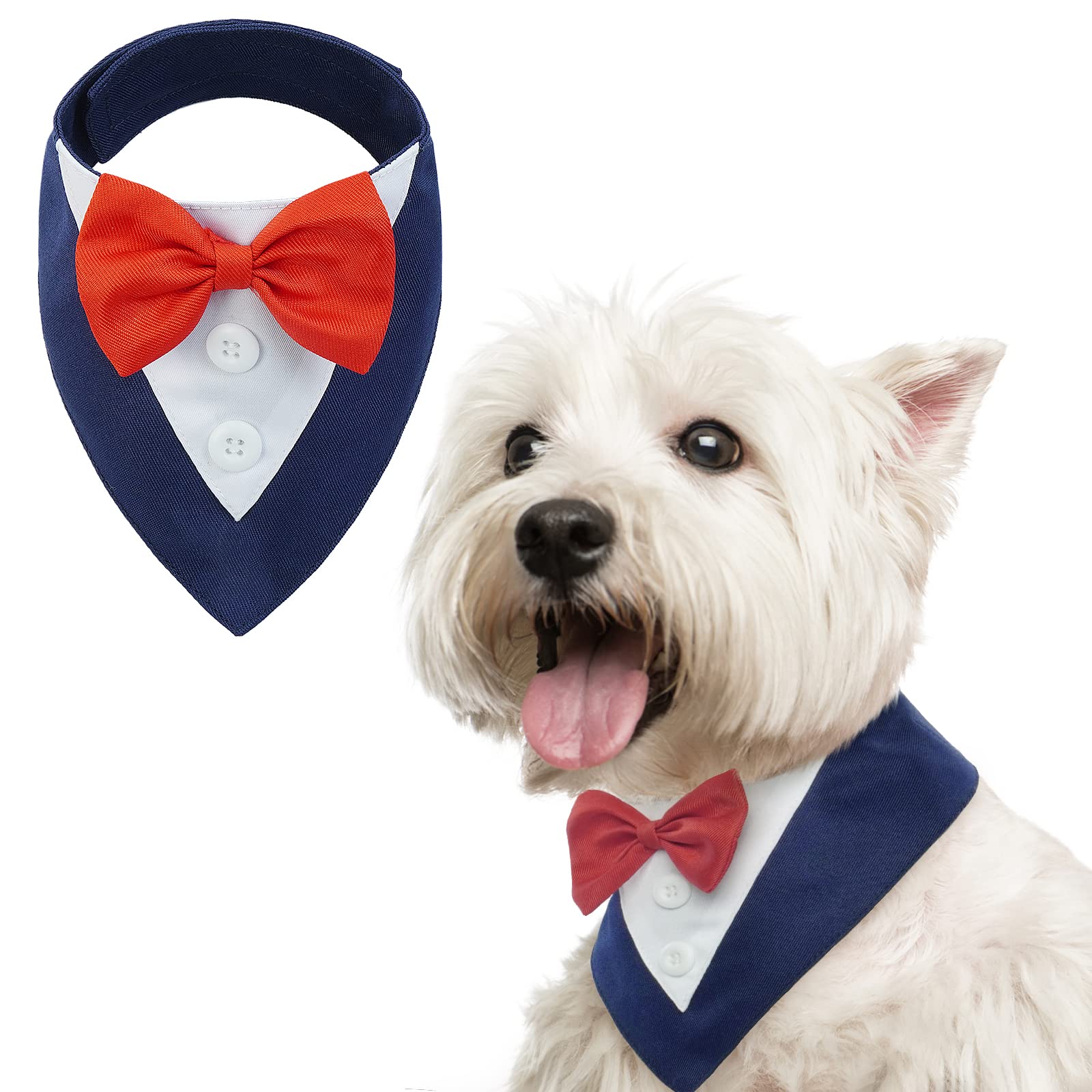 FUAMEY Dog Tuxedo - Formal Dog Wedding Collar with Bow Tie, Party Tux for Small to Large Pets, Blue