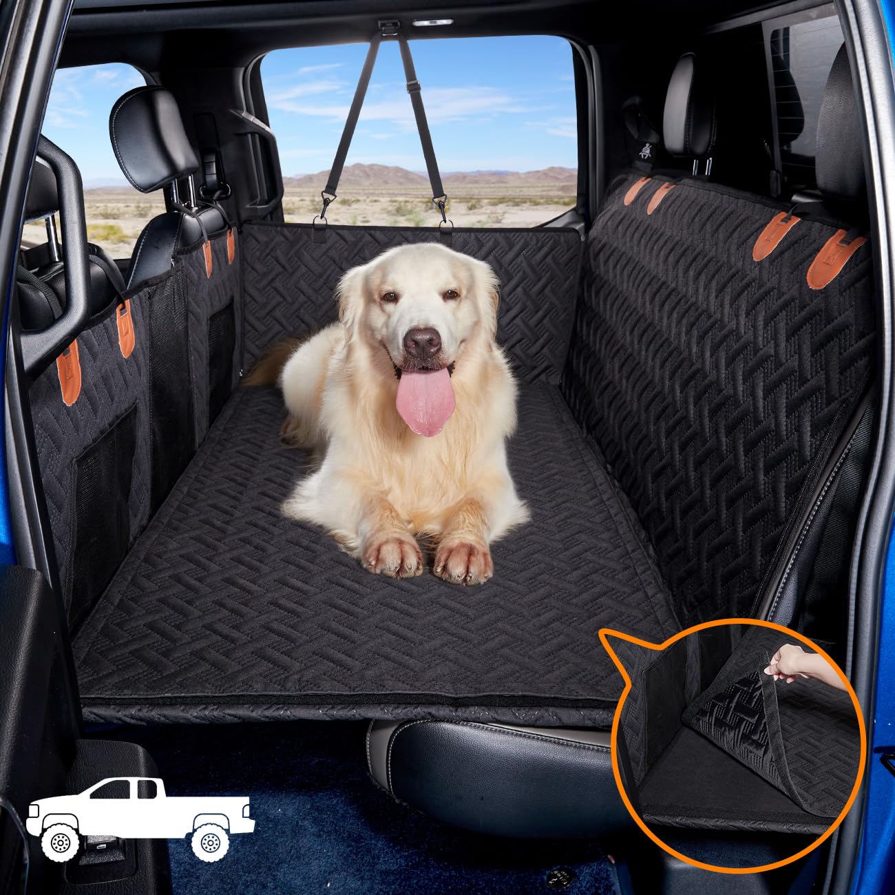 MAXFUT Truck Dog Seat Cover Back Seat,Back Seat Extender for Truck,Dog Hammock,Hard Bottom Car Seat Cover,Pet Seat Cover for F15