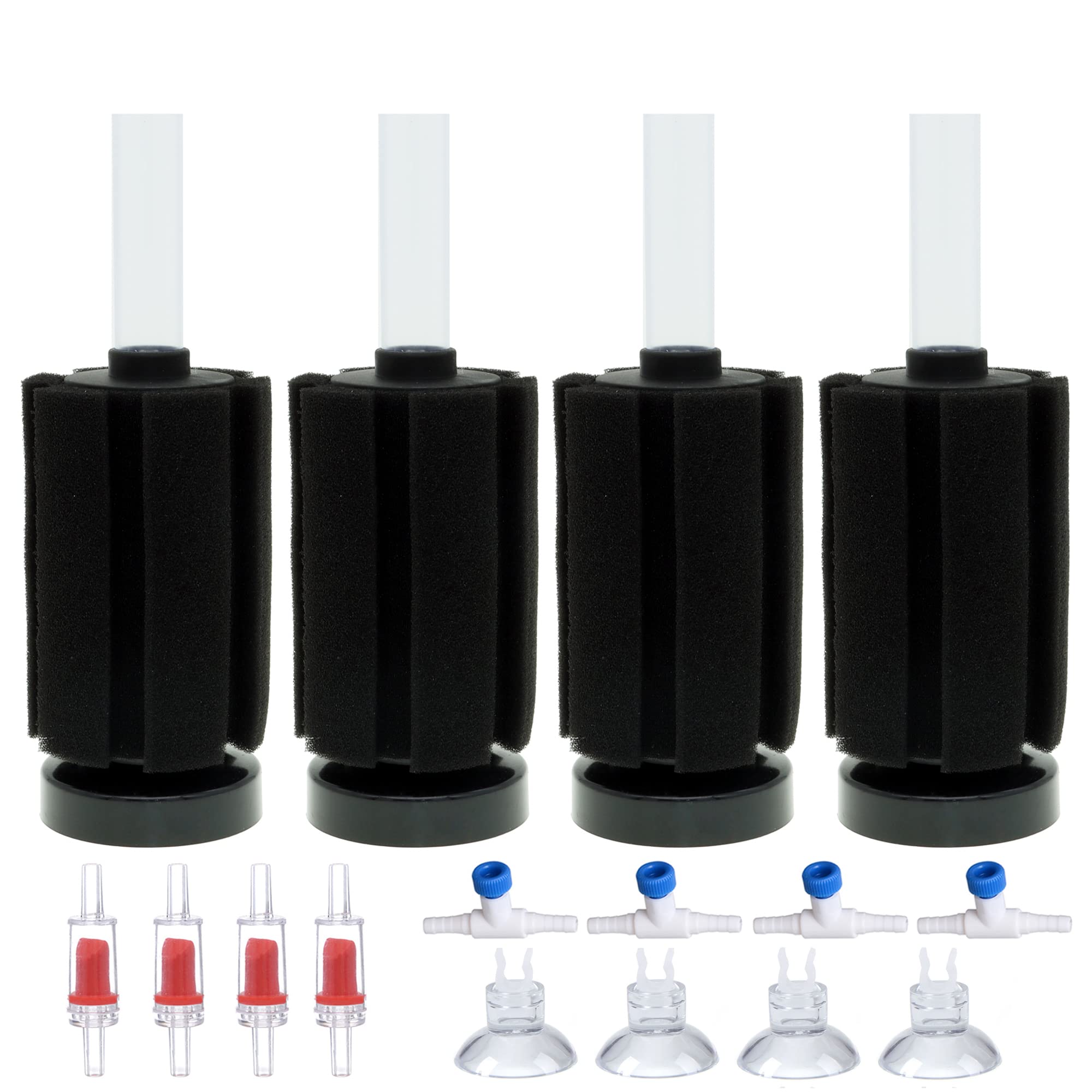 Alegi 4Pcs Small Aquarium Bio Sponge Filter With Suction Cups, Check Valves For 5 Gal, 10 Gal, 20 Gal Breeding Fry Betta Shrimp 