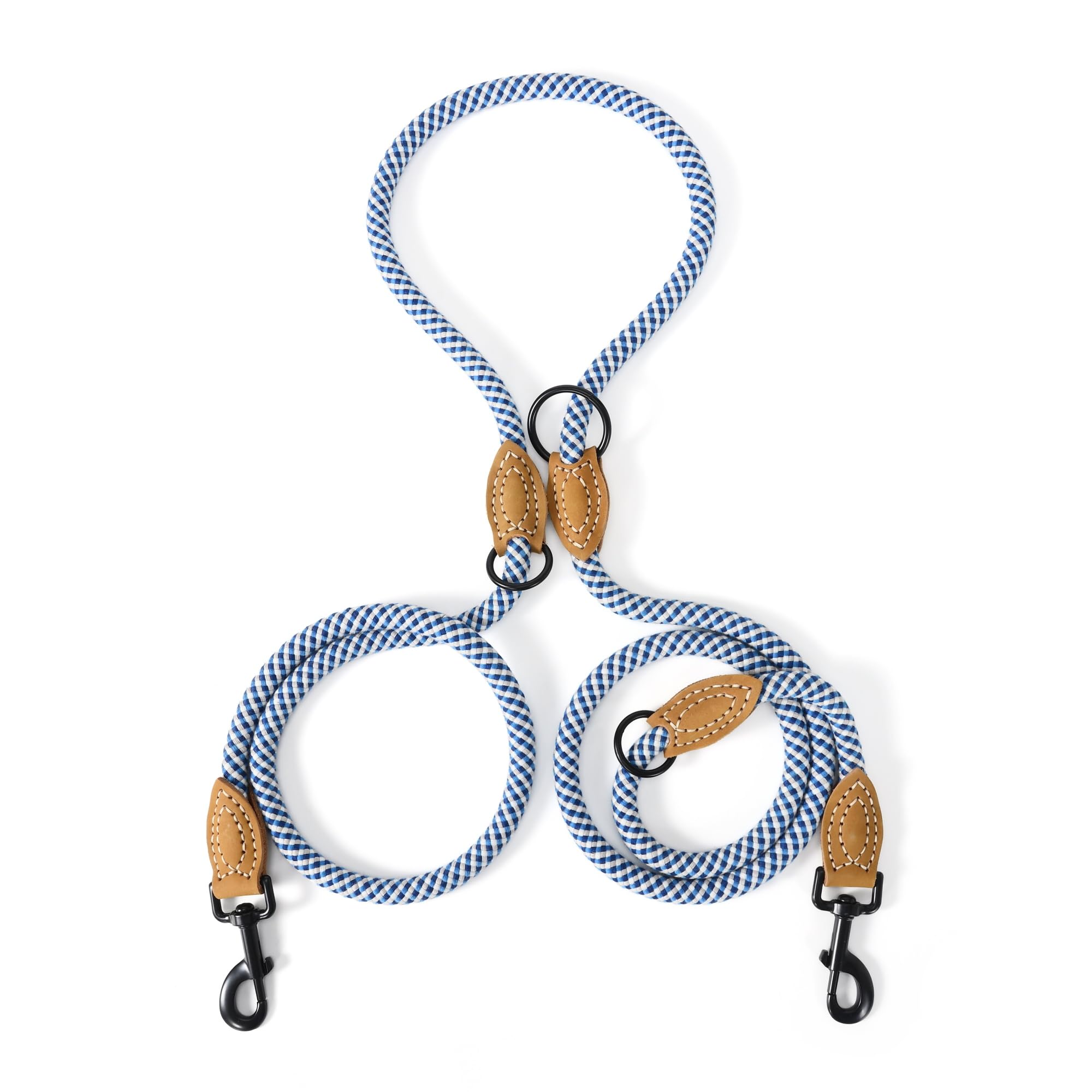 Mile High Life Dual Dog Leash - Double, Hands Free With Leather Connection - 360 Swivel, No Tangle - Blue Gray, 8Ft