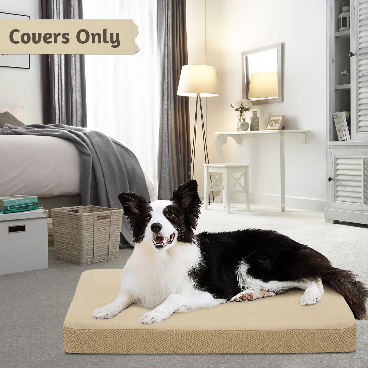 Softown Dog Bed Covers Replacement Washable Dog Bed Waterproof Cover Soft Cover For Dog Cat, Cover Only (Beige, 48X30X6 Inches)