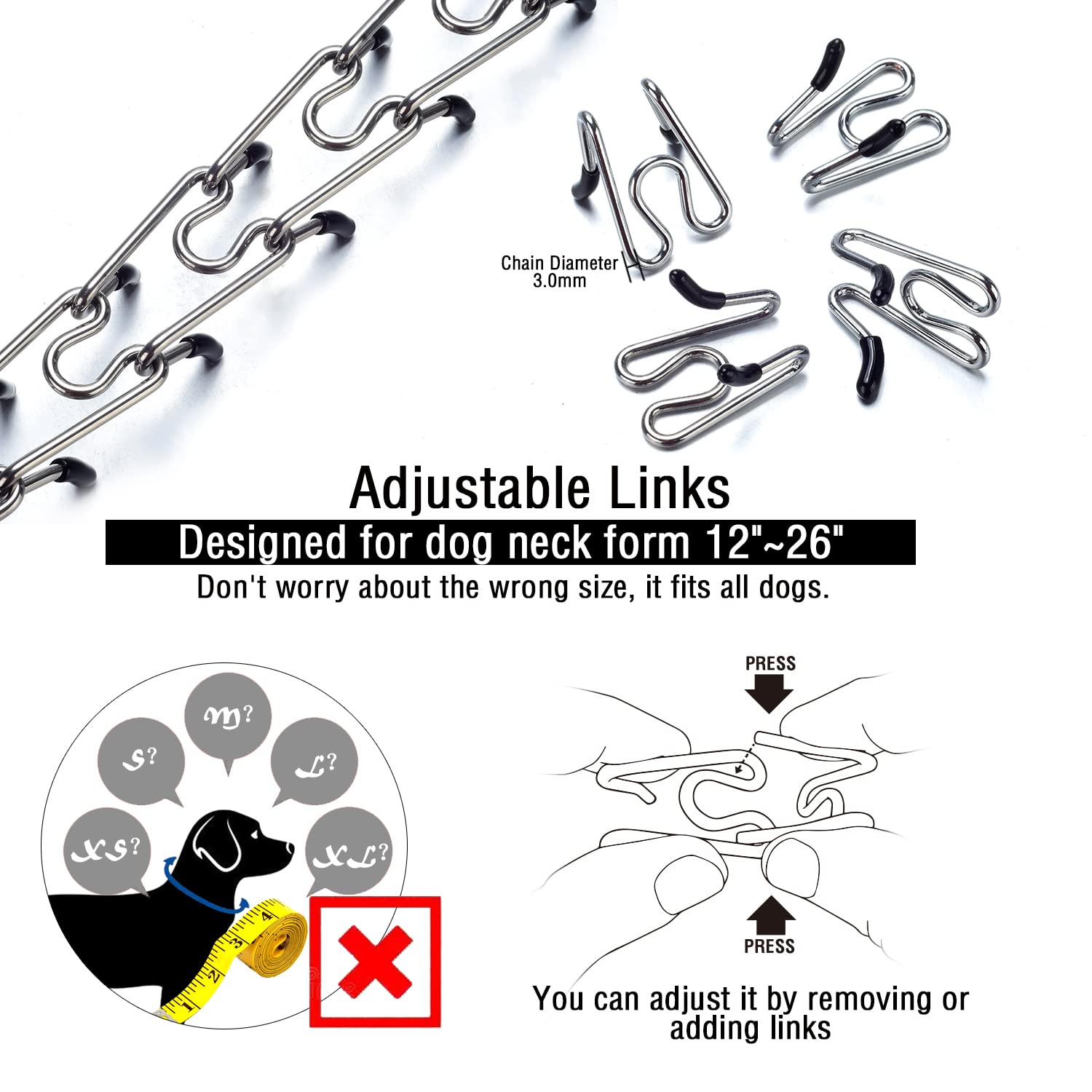 Fas Plus Dog Prong Collars, Prong Pinch Collar For Dogs With Quick Release Buckle No Pull Choke Collar Adjustable Stainless Stee