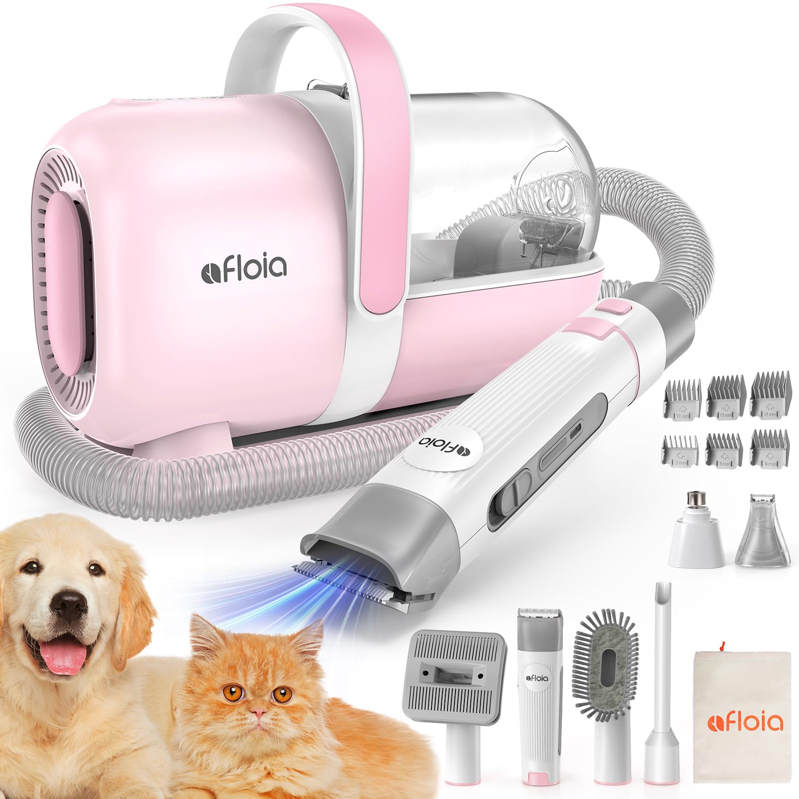 Afloia 6-In-1 Dog Grooming Kit, Pet Grooming Vacuum For Shedding, Dog Hair Vacuum With Clipper Nail Trimmer Grinder, Pet Brush G