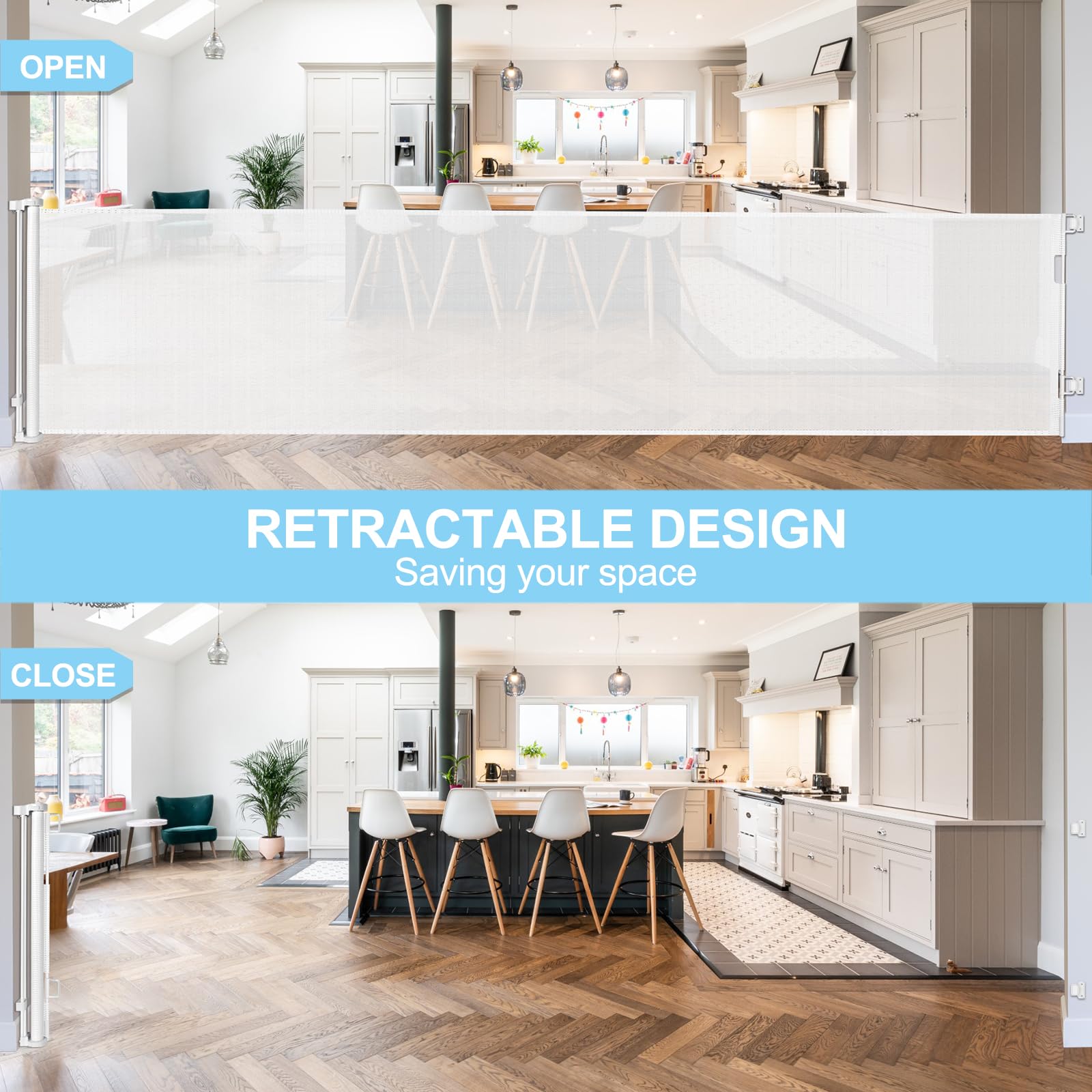 Moms Choice Awards Winner - 120 Inch Extra Wide Baby Gate for Doorway Extra Long Retractable Puppy Gates for The House Mesh Lar