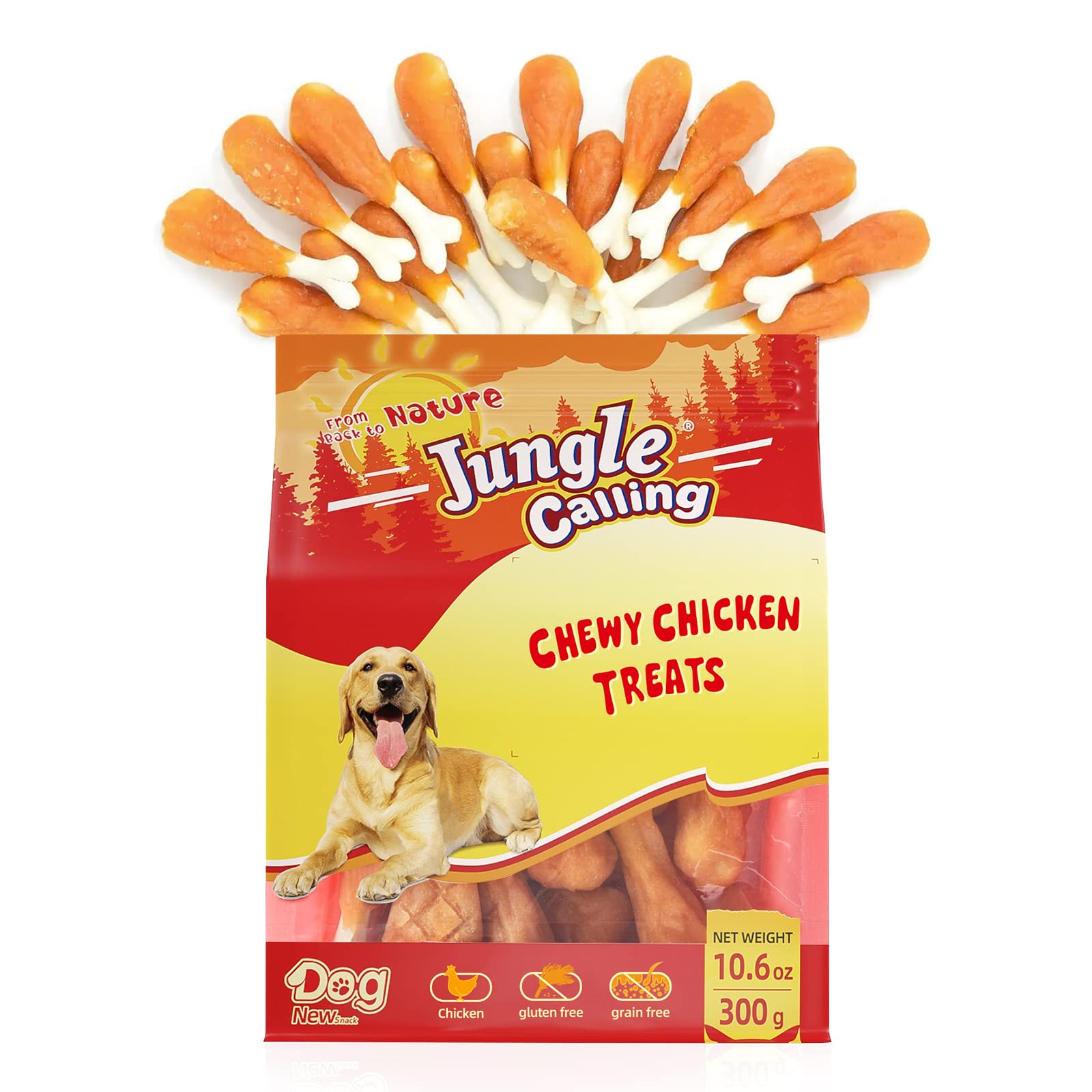 Jungle Calling Chewy Chicken Dog Treats - Rawhide Free, Calcium Bone, 10.6 oz, Fresh Breath Training Treats