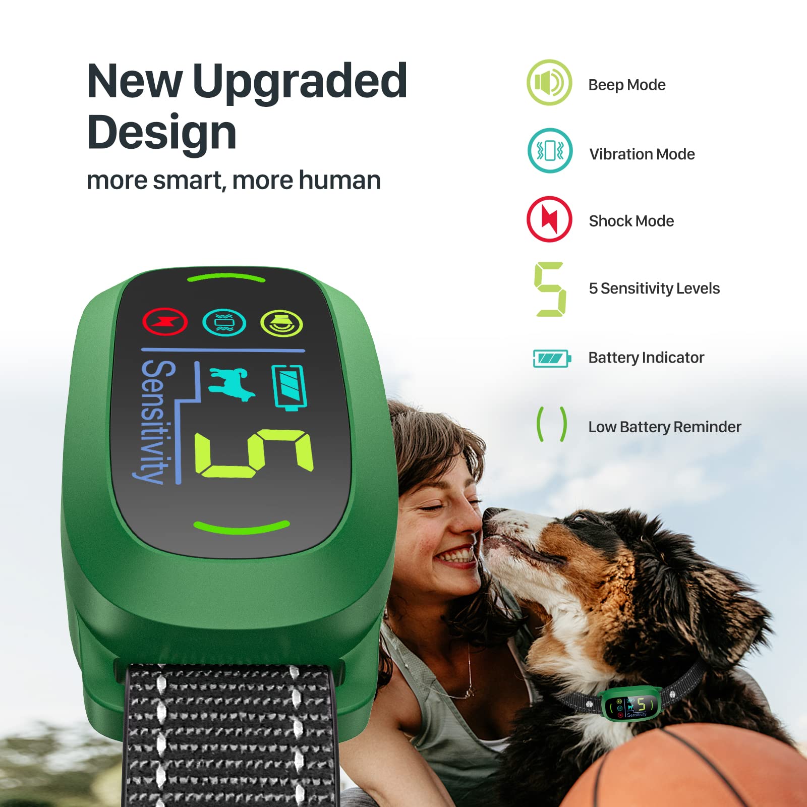 FAFAFROG Bark Collar, Rechargeable Dog Bark Collar with 5 Adjustable Sensitivity and Intensity Beep Vibration Shock, Anti Barkin