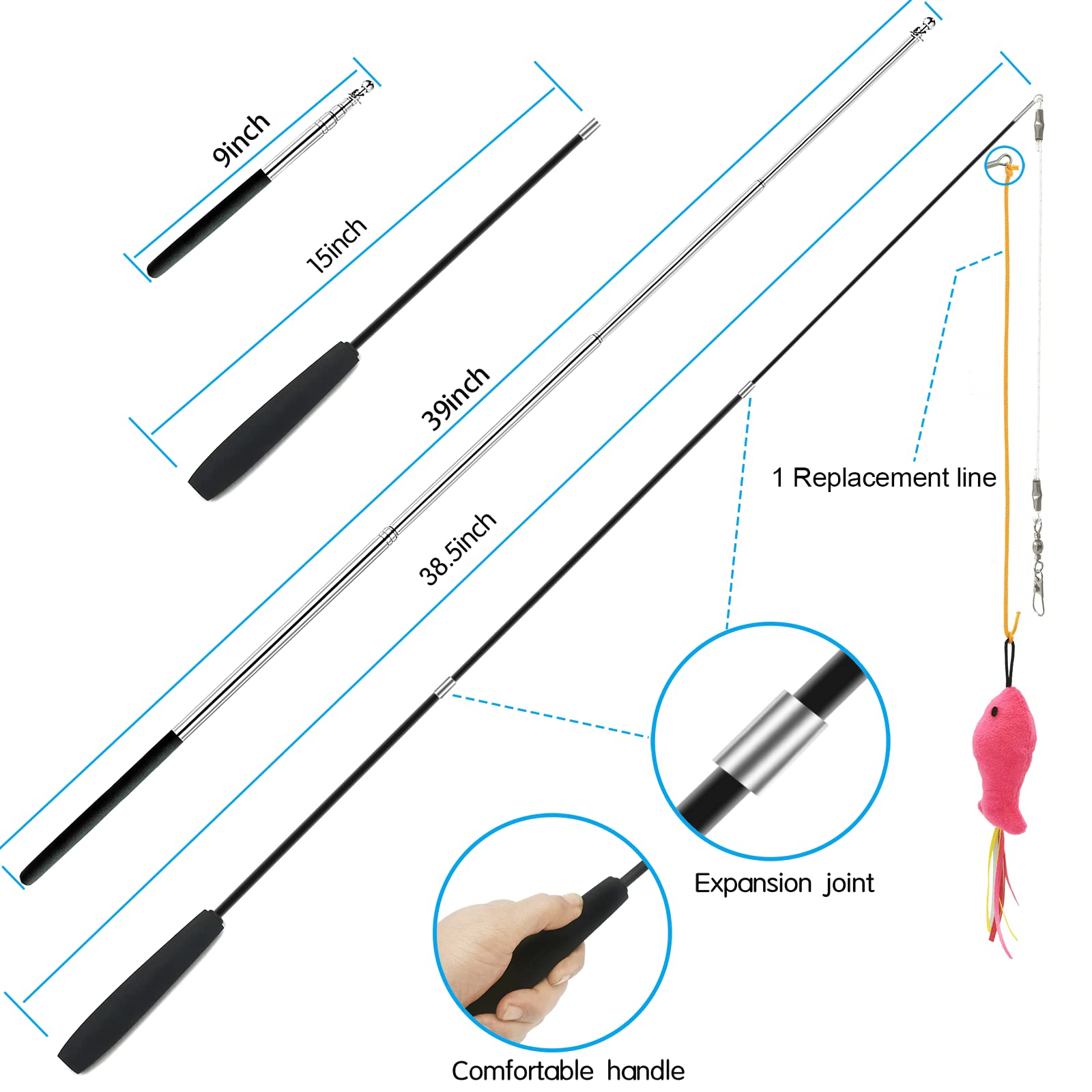 Zph Cat Toys,Interactive Feather Variety Pack For Cats Wand Kitten Toy-Includ Cat Exercise Toy Fluffy Mouse Worms&Fish