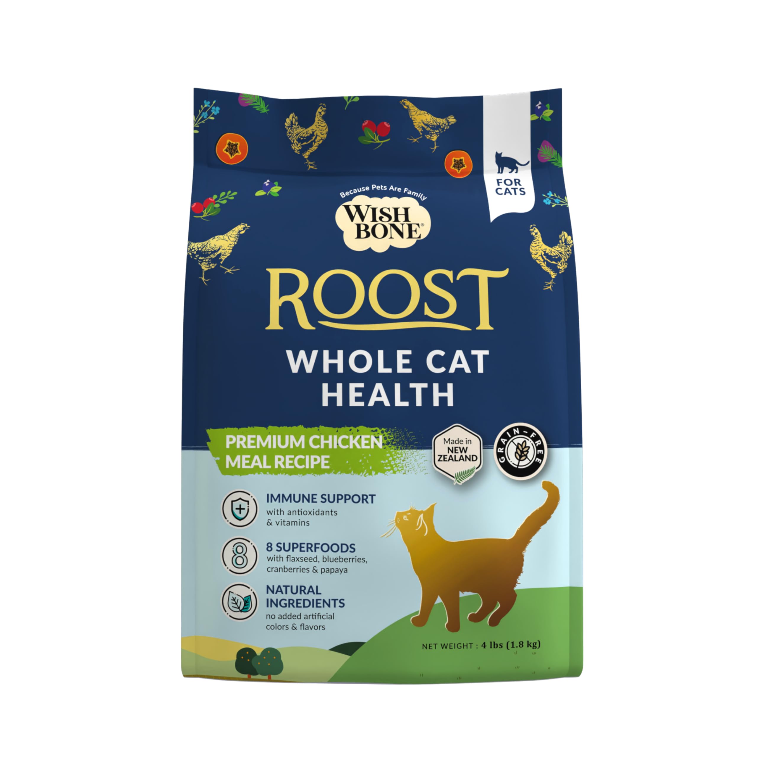 Wishbone Roost New Zealand Chicken, Gluten Free, Grain Free Dry Cat Food - Premium Chicken Recipe Cat Food for Overall Pet Healt