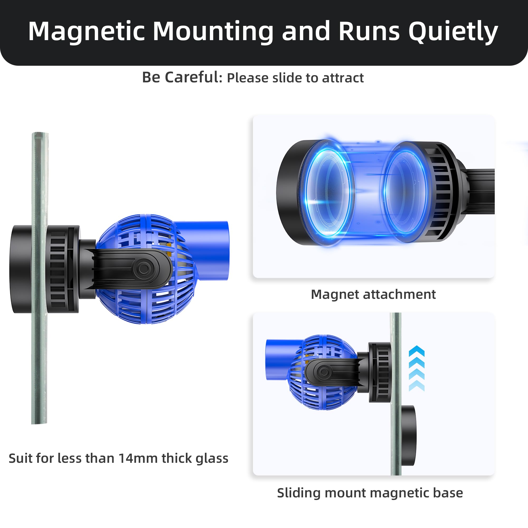 1050 Gph Aquarium Circulation Pump Wave Maker Power Head With Magnetic Mount Suction Blue