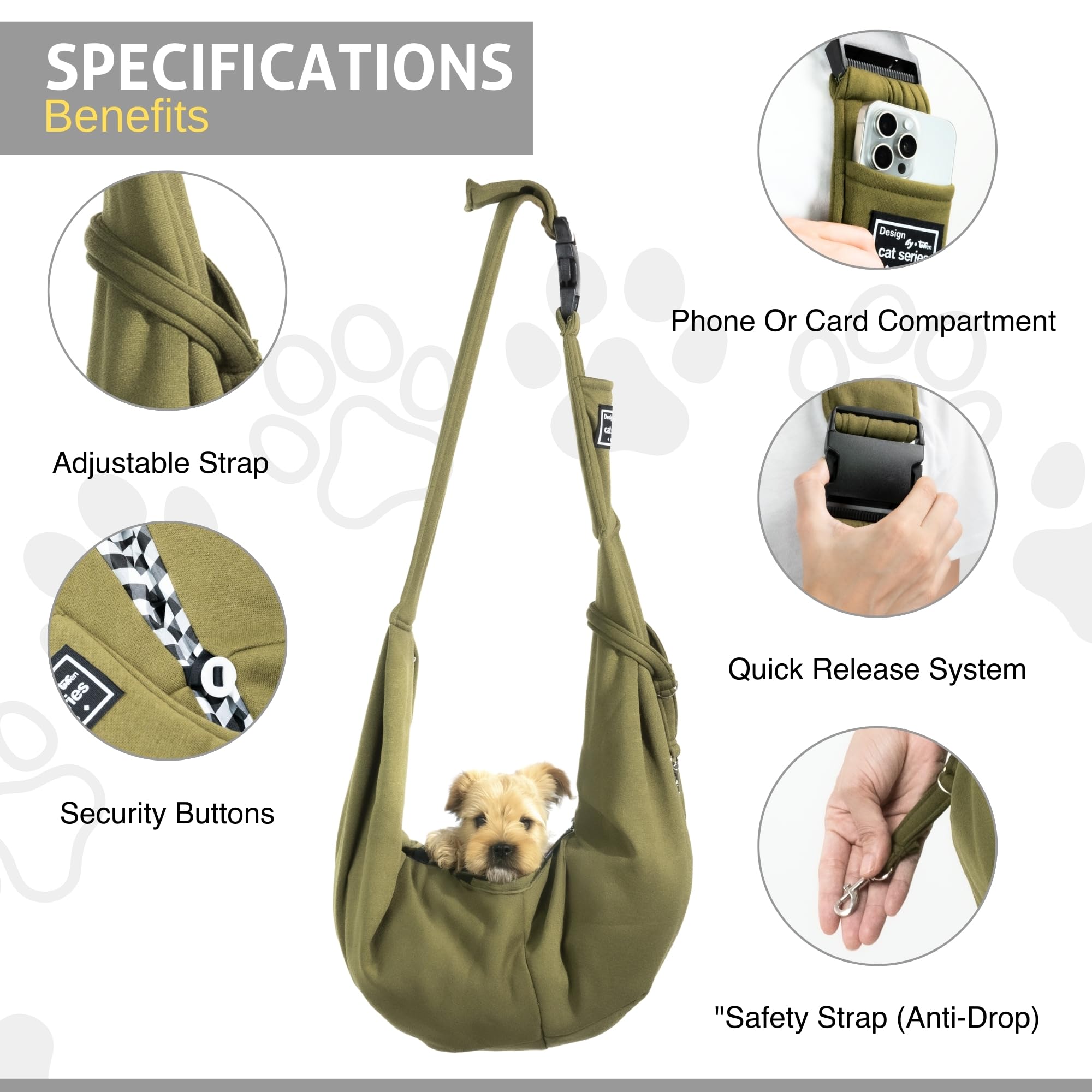 Dog Sling Carrier For Small Dogs & Cats - Reversible & Soft Pet Carrier, Adjustable Strap, Hands-Free Puppy Carrier For Dogs 0-1