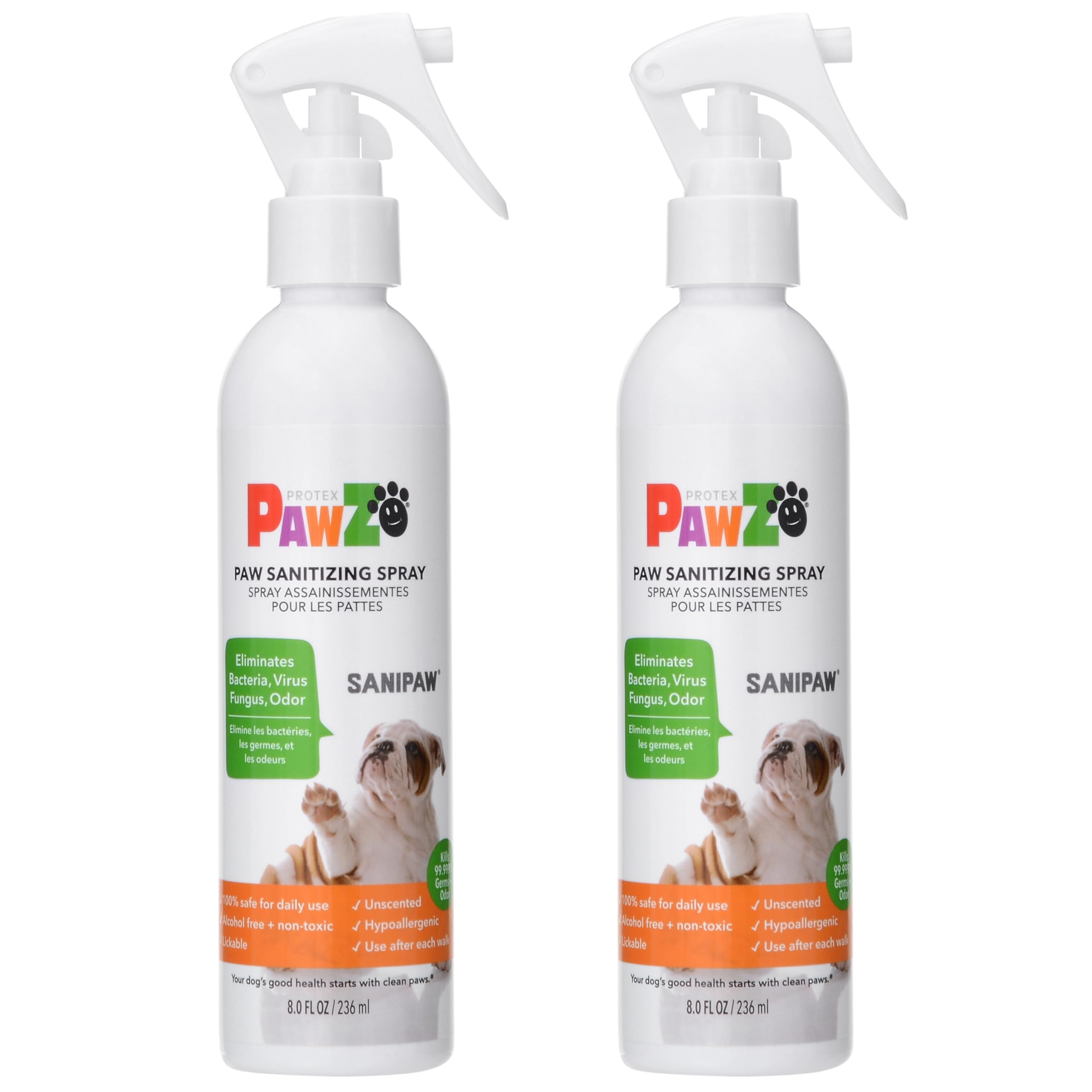 Pawz Sanipaw Dog Paw Cleaner And Odor Eliminator Spray, 8 Oz Paw Sanitizer And Dog Repellent Spray, 2 Pack