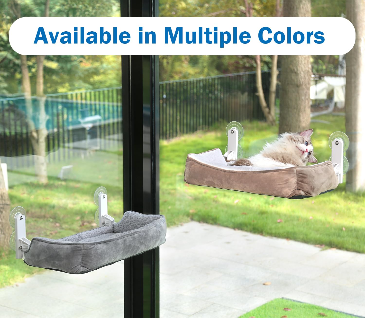 Zakkart Foldable Cat Hammock For Window With Bolster - Cordless, Three-Side Bolstered Machine Washable Fluffy Bed, Robust Metal