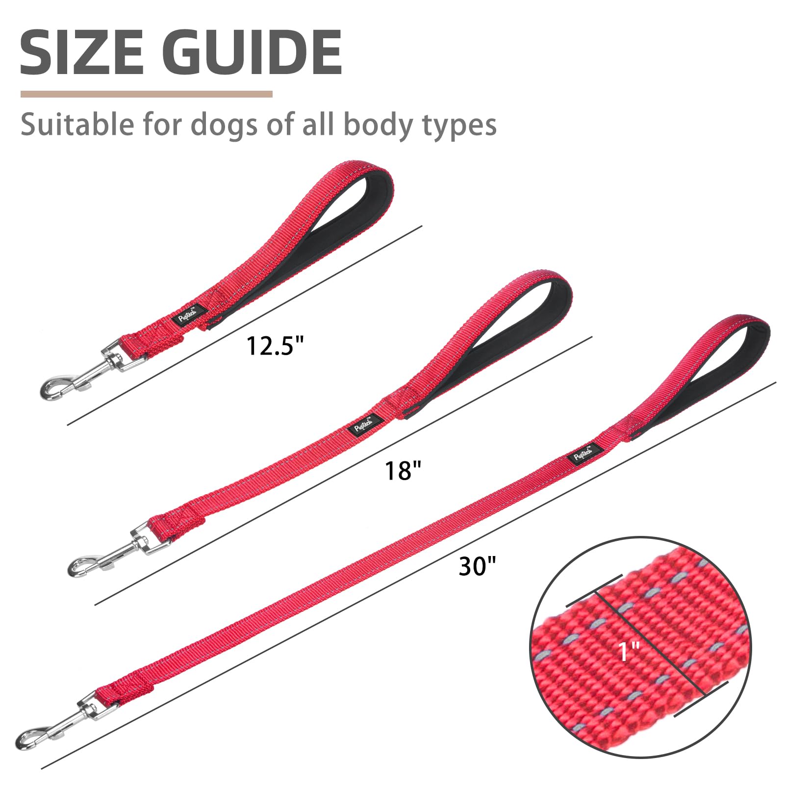 Pupteck Reflective Short Dog Leash - 3 Packs 2.5Ft/ 1.5Ft/ 1Ft Nylon Dog Leash With Strong Clip, And Soft Padded Handle, Durable Training Leash For Small Medium Large Dogs Cats Walking Outside Red